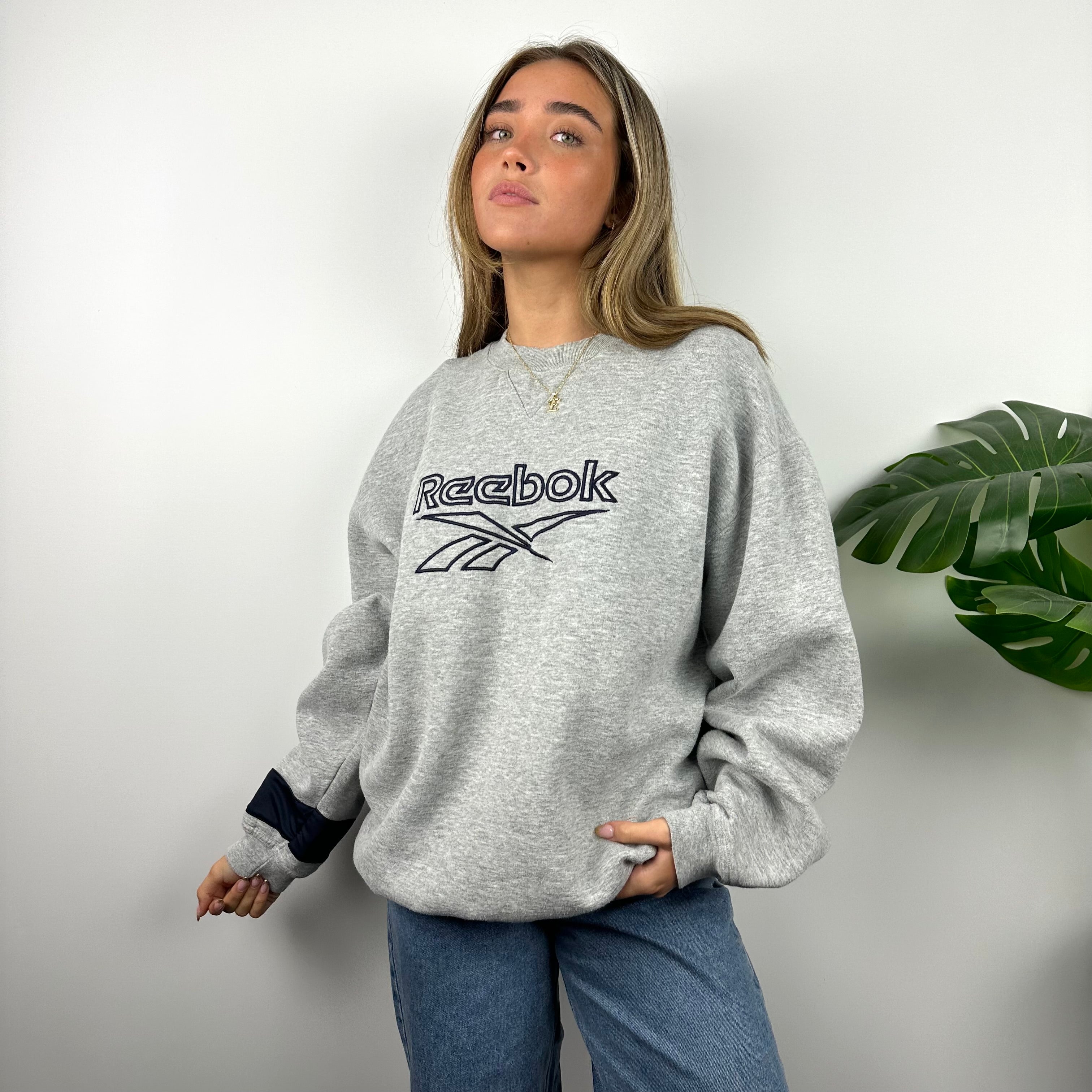 Reebok Grey Embroidered Spell Out Sweatshirt (L)