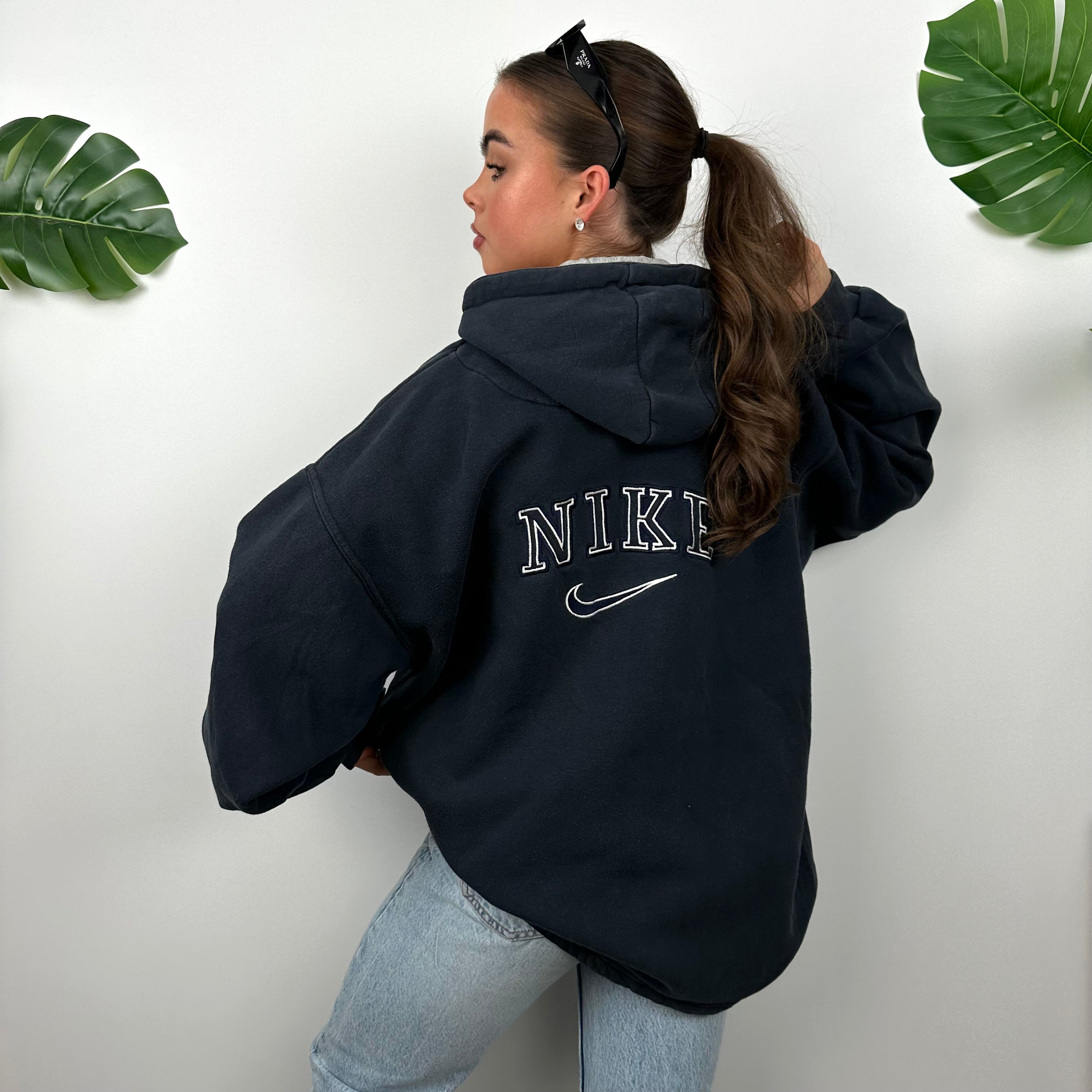 Nike Navy Embroidered Spell Out Zip Up Hoodie Jacket (L)