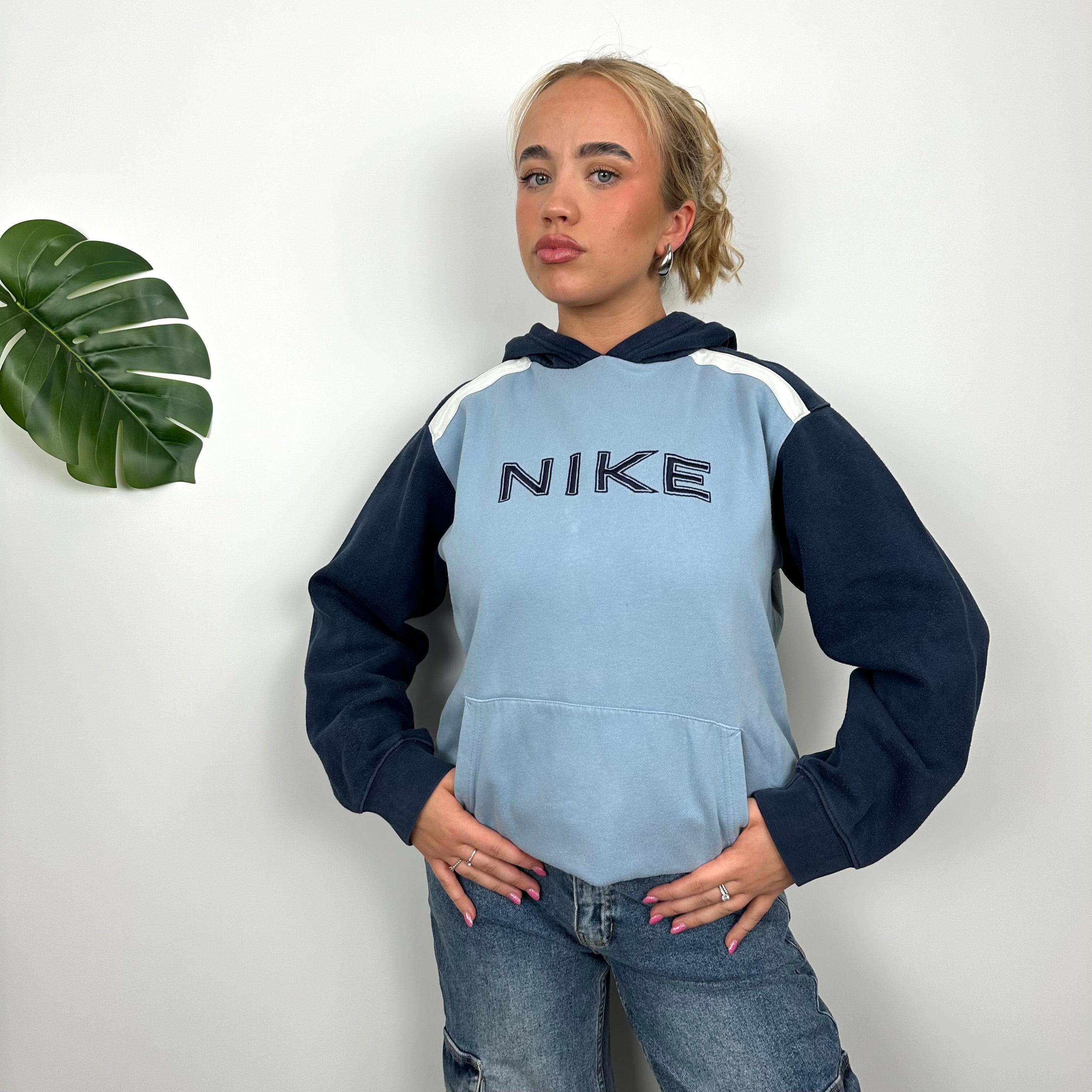 Nike Baby Blue Embroidered Spell Out Hoodie (M)