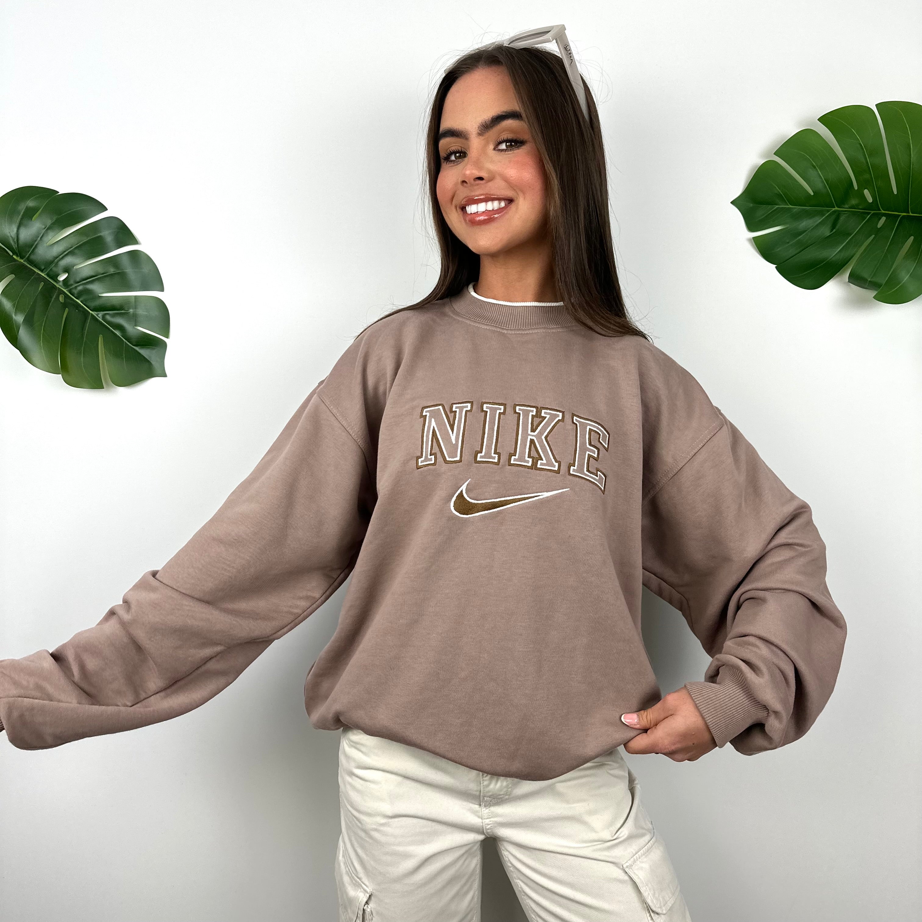 Nike Mocha Brown Embroidered Spell Out Sweatshirt (M)