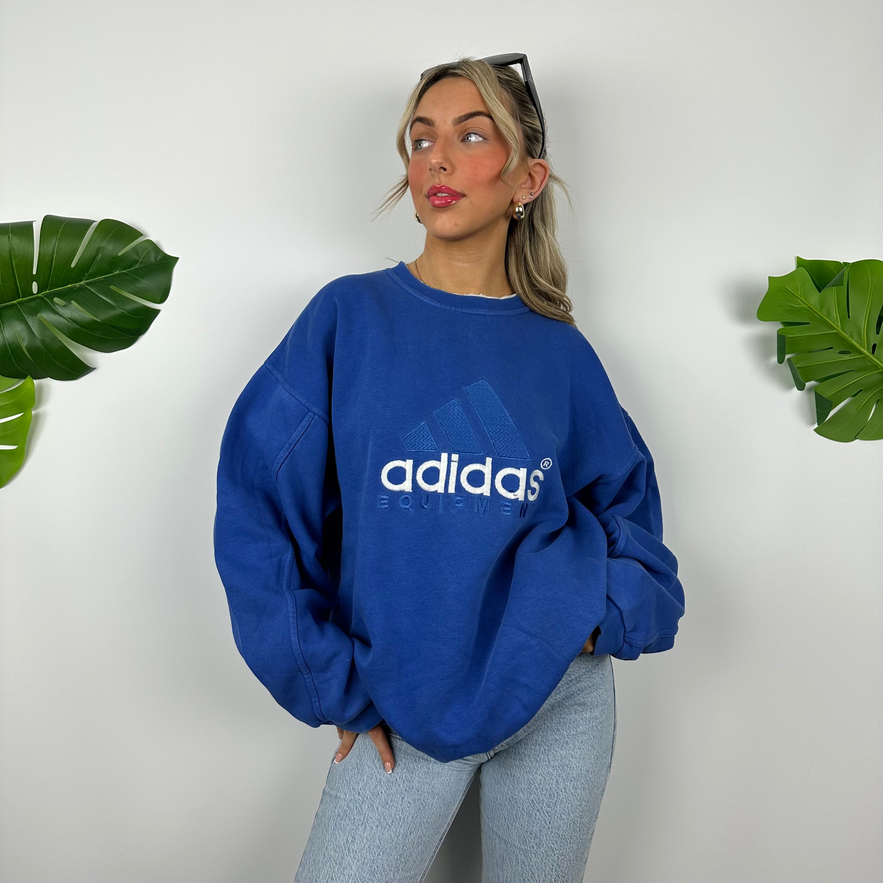 Adidas Equipment RARE Blue Embroidered Spell Out Sweatshirt (L)