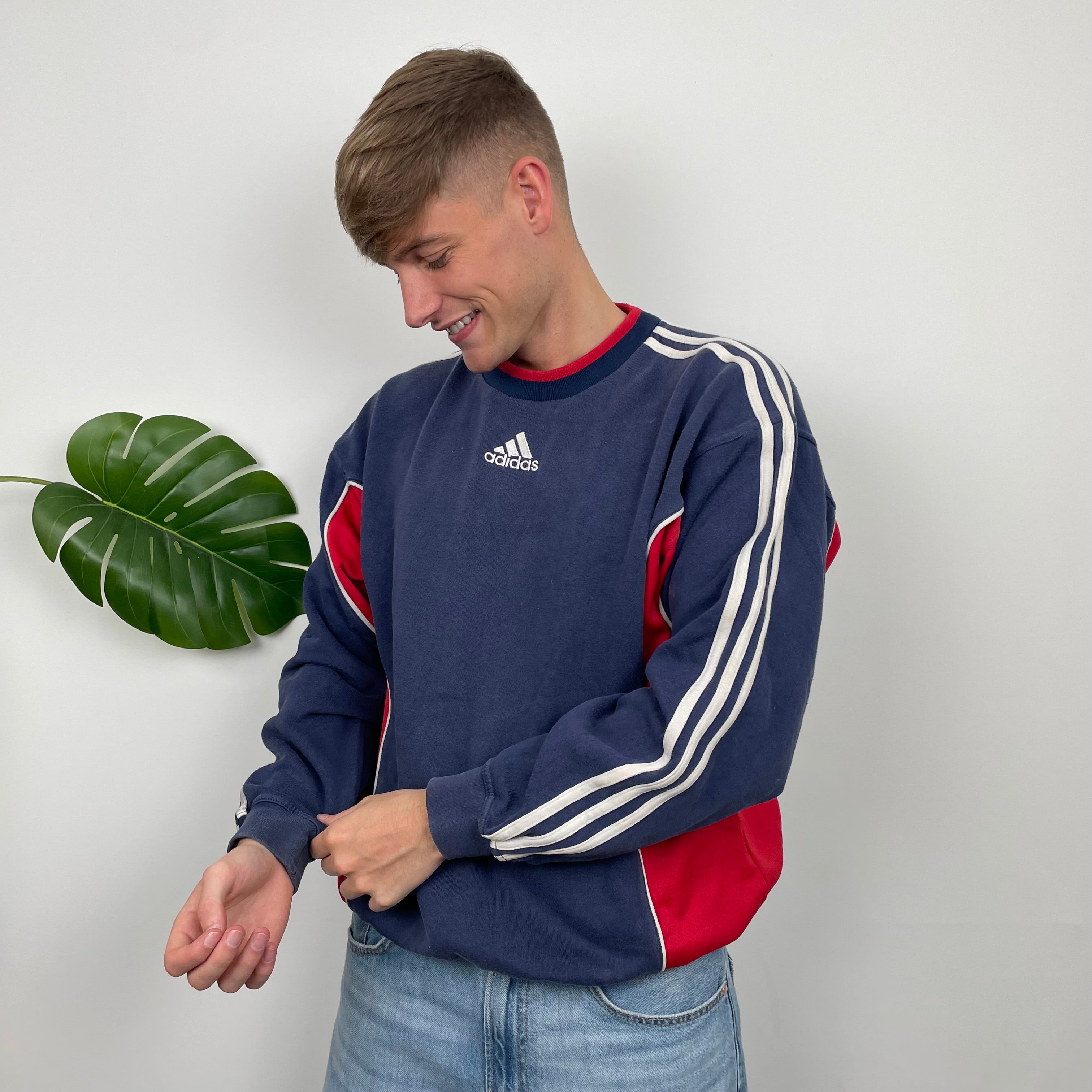 Adidas RARE Red and Navy Embroidered Spell Out Sweatshirt (L)