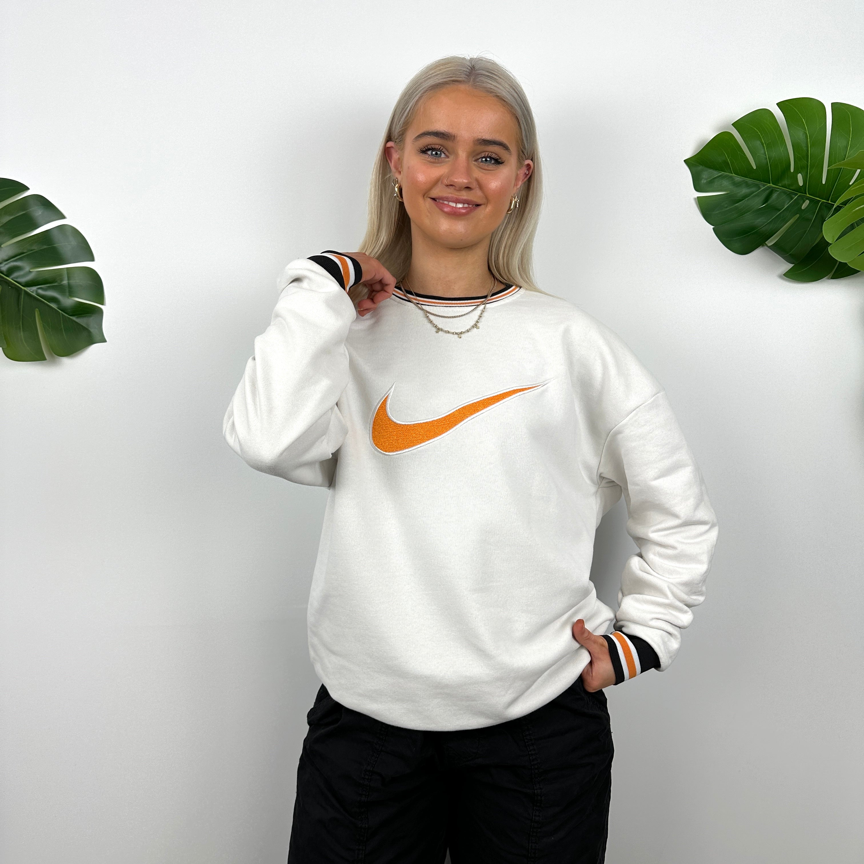 Nike White Embroidered Swoosh Sweatshirt (M)