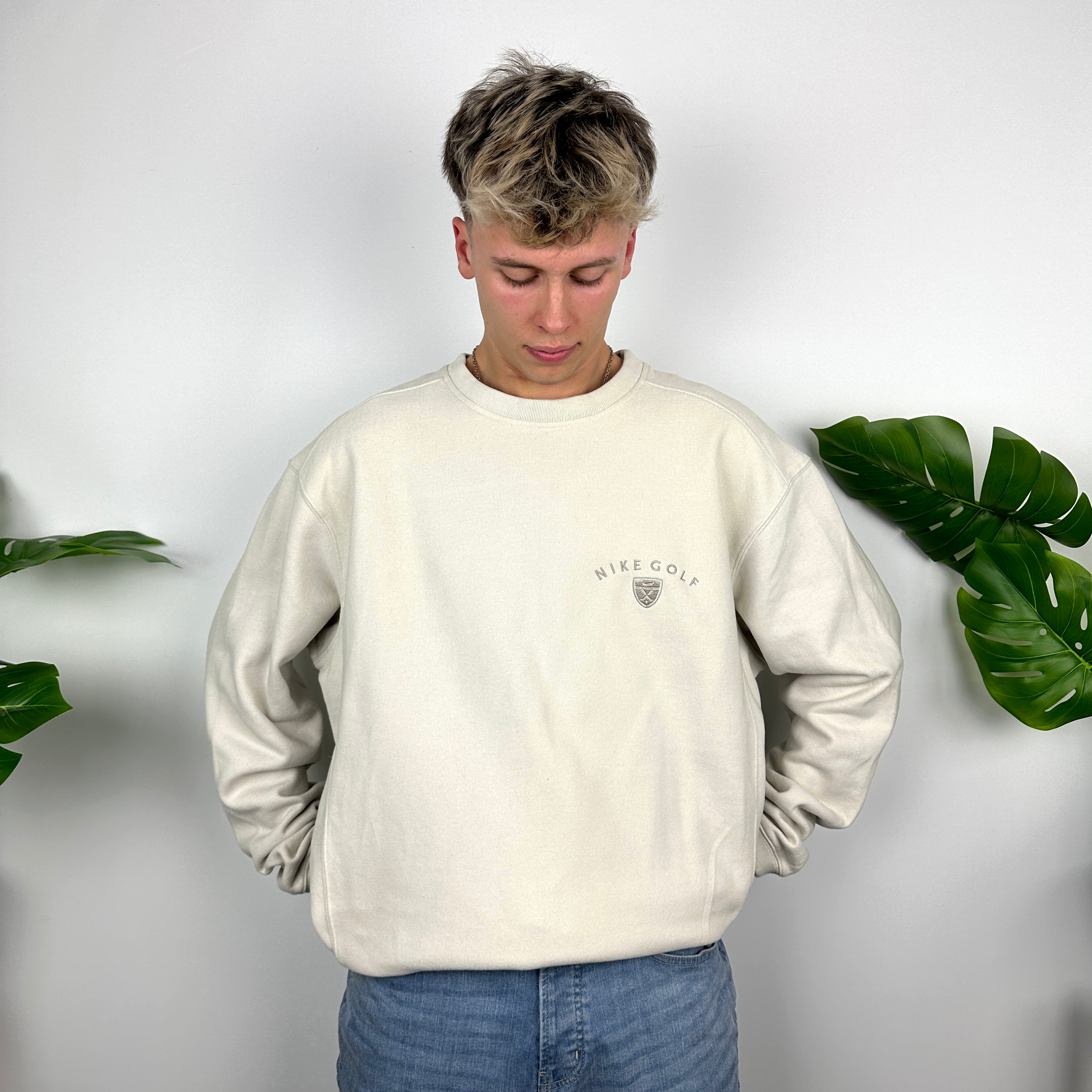 Nike Golf RARE Cream Embroidered Spell Out Sweatshirt (XXL)