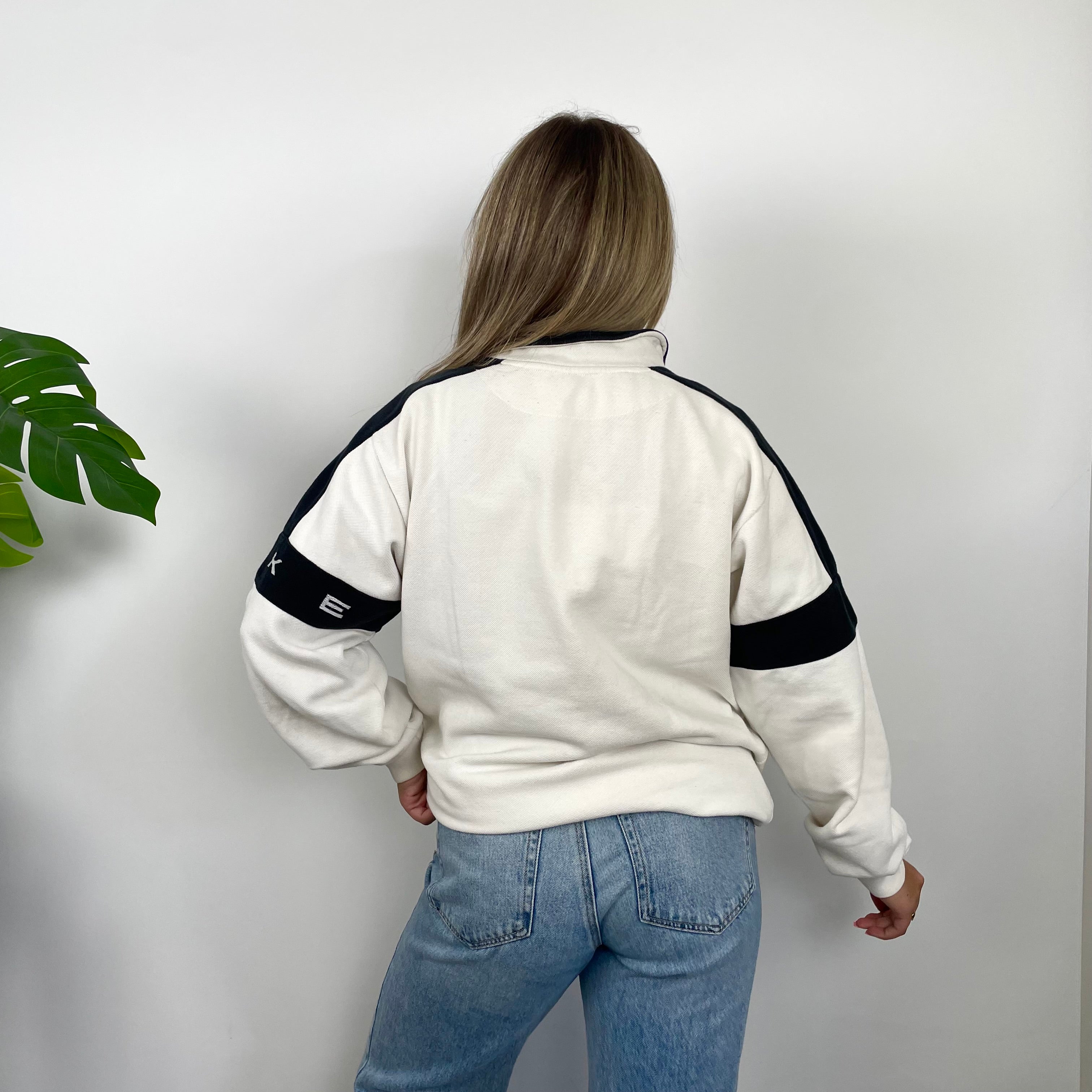 Nike RARE White Embroidered Spell Quarter Zip Sweatshirt (L)