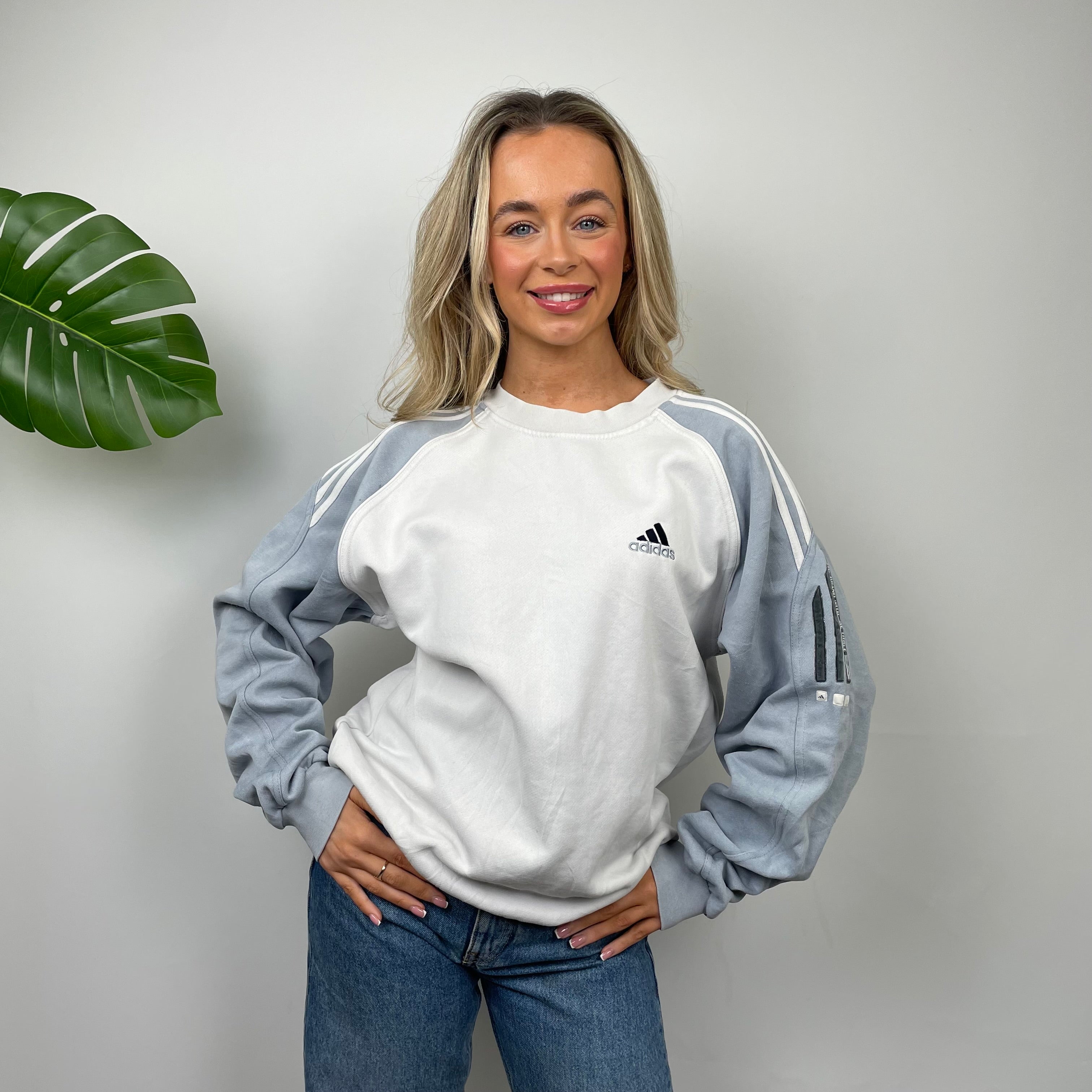 Adidas White Embroidered Spell Out Sweatshirt (M)