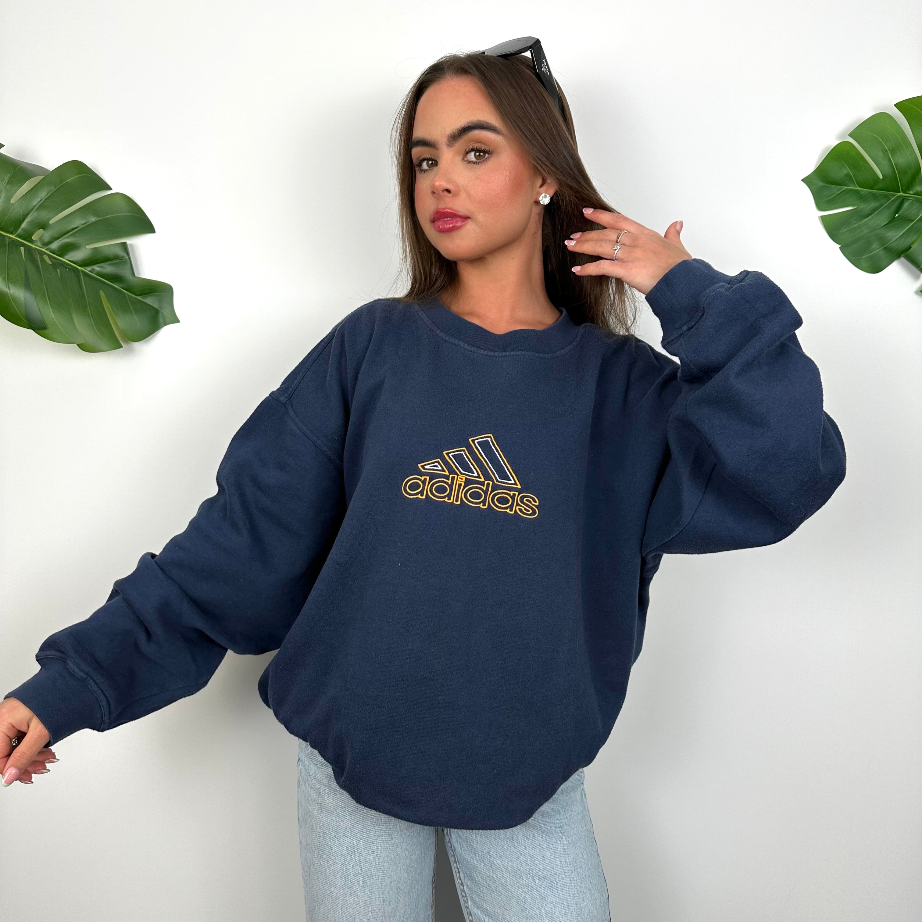 Adidas Navy Embroidered Spell Out Sweatshirt (M)