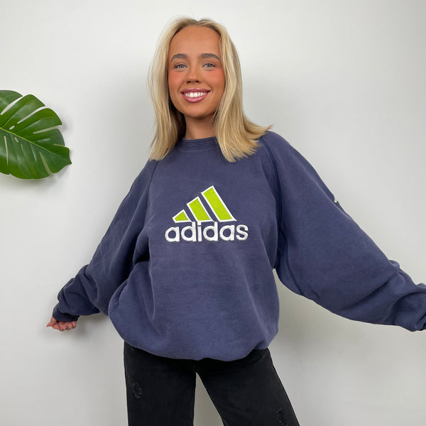 Adidas Navy Embroidered Spell Out Sweatshirt (L)