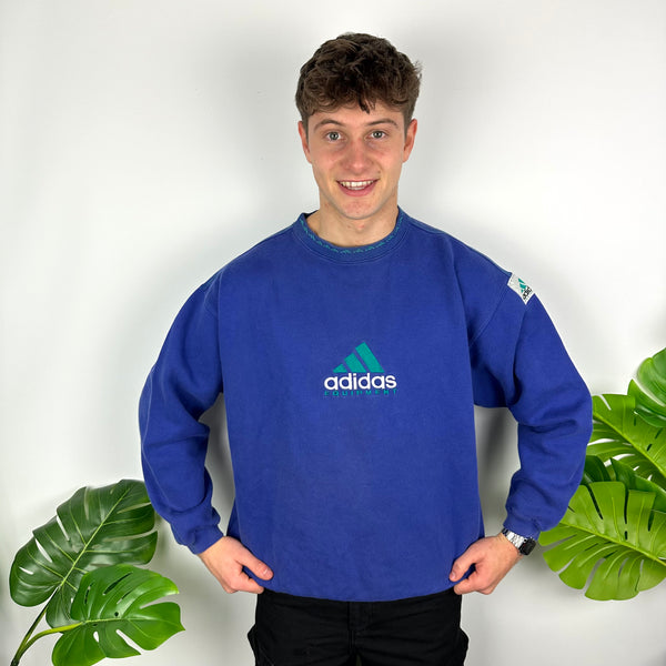 Adidas Equipment RARE Blue Embroidered Spell Out Sweatshirt (L)