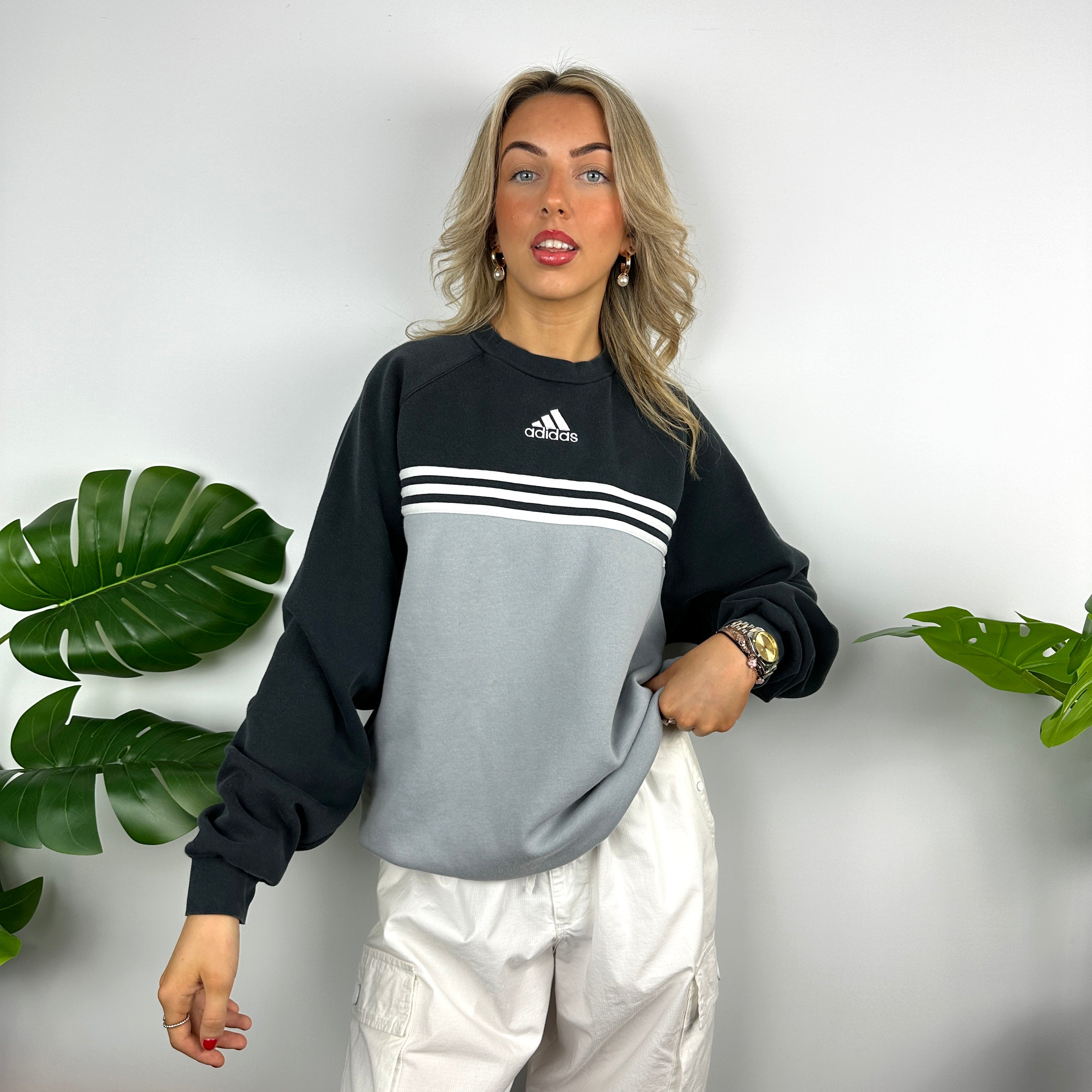 Adidas Black & Grey Embroidered Spell Out Sweatshirt (M)