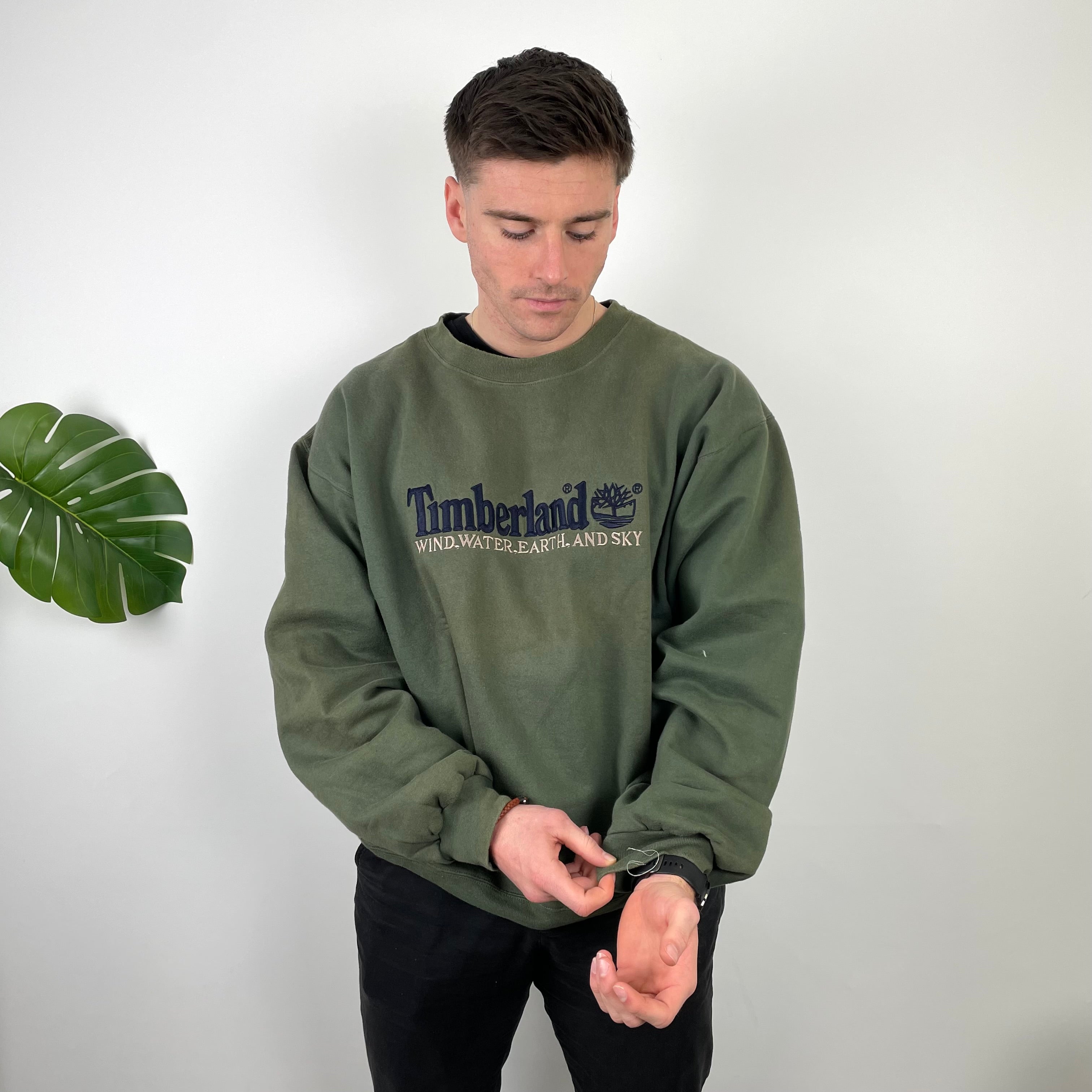 Timberland Green Embroidered Spell Out Sweatshirt (L)
