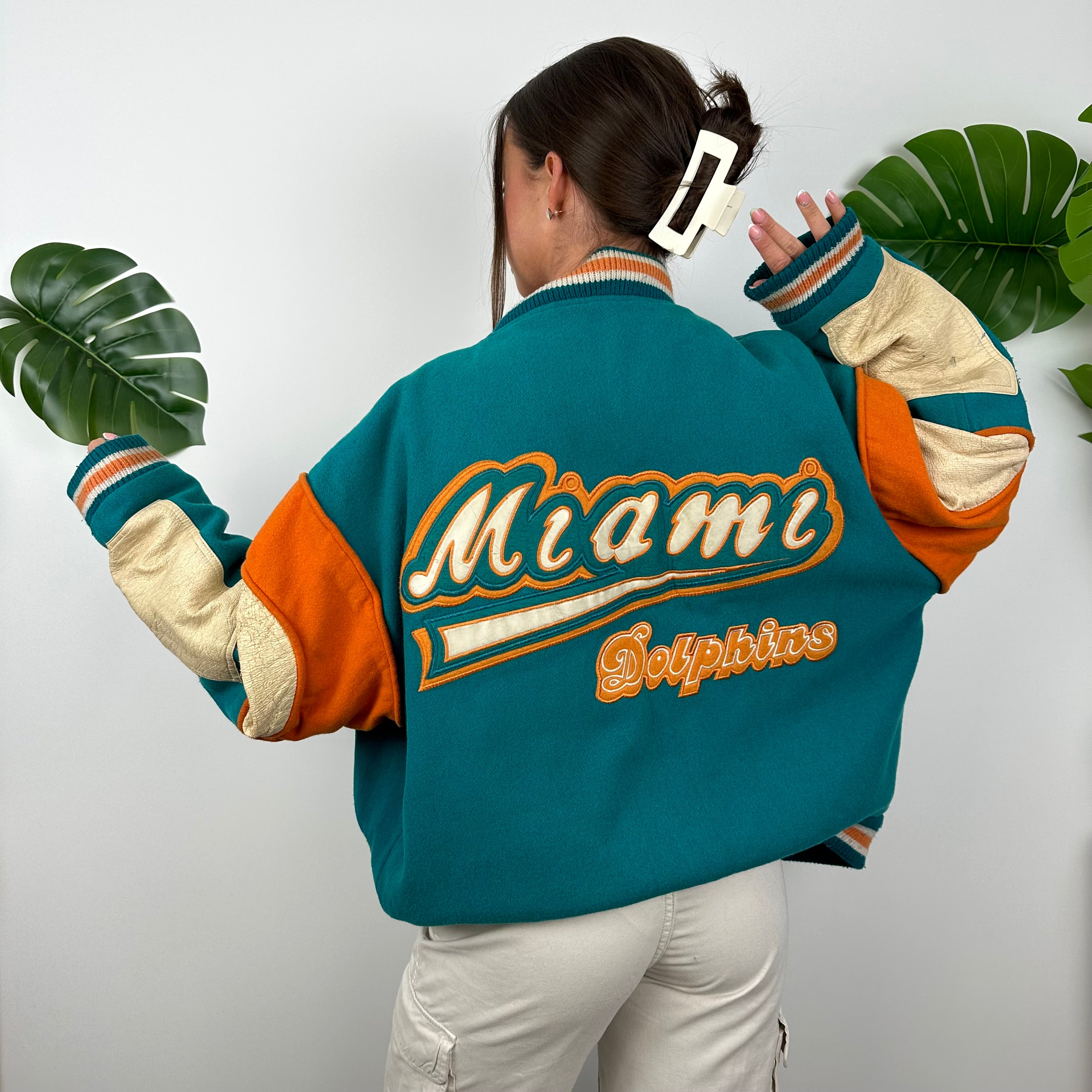 Miami Dolphins NFL Turquoise Blue Heavyweight Jacket (L)