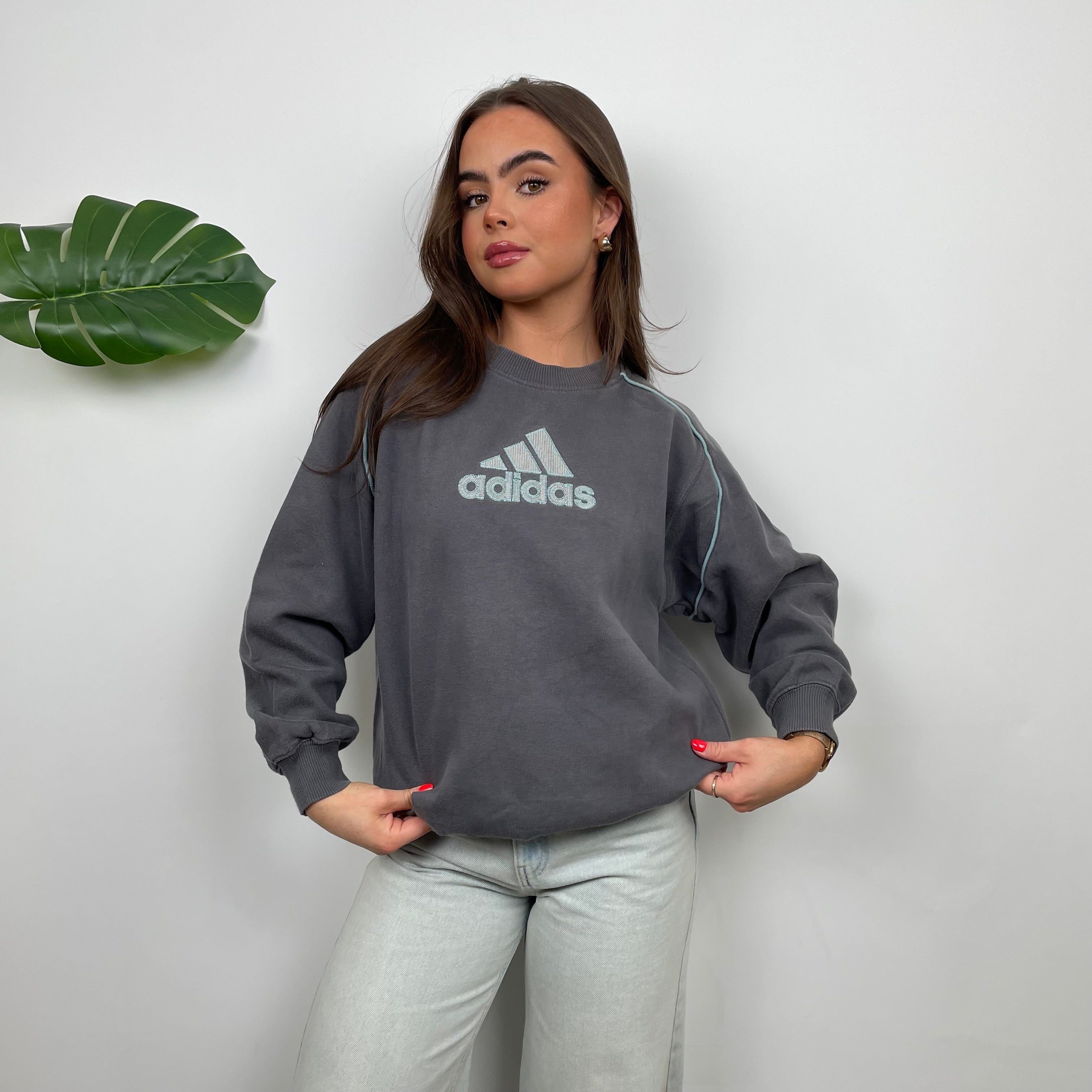 Adidas Grey Embroidered Spell Out Sweatshirt (M)