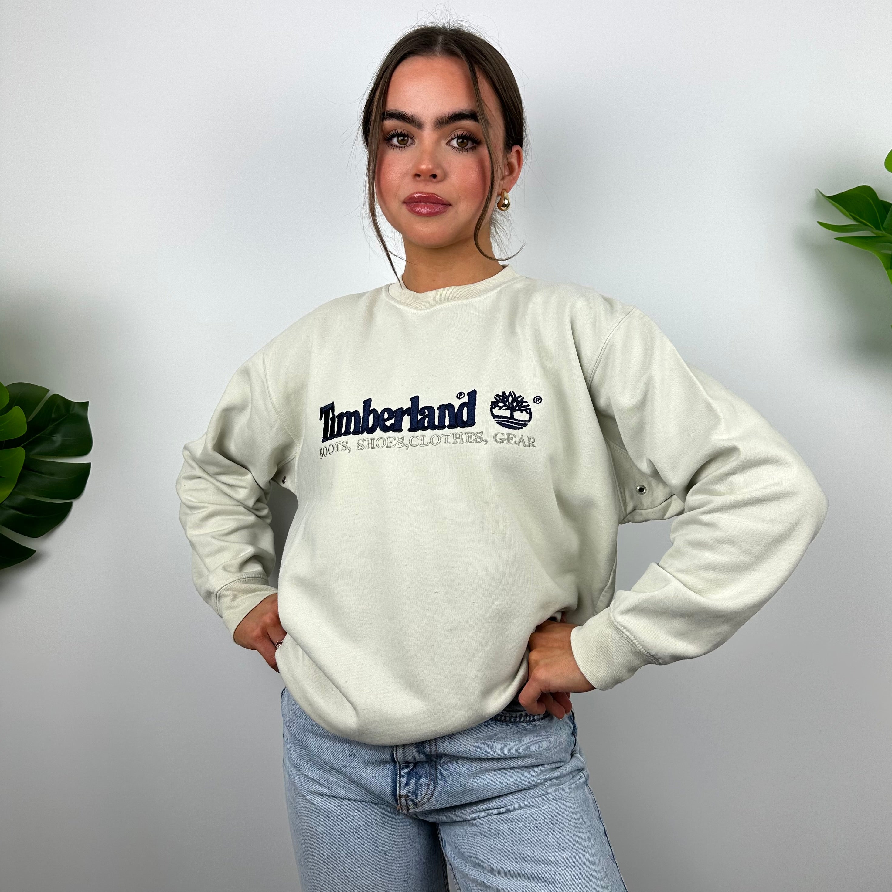 Timberland Cream Embroidered Spell Out Sweatshirt (M)