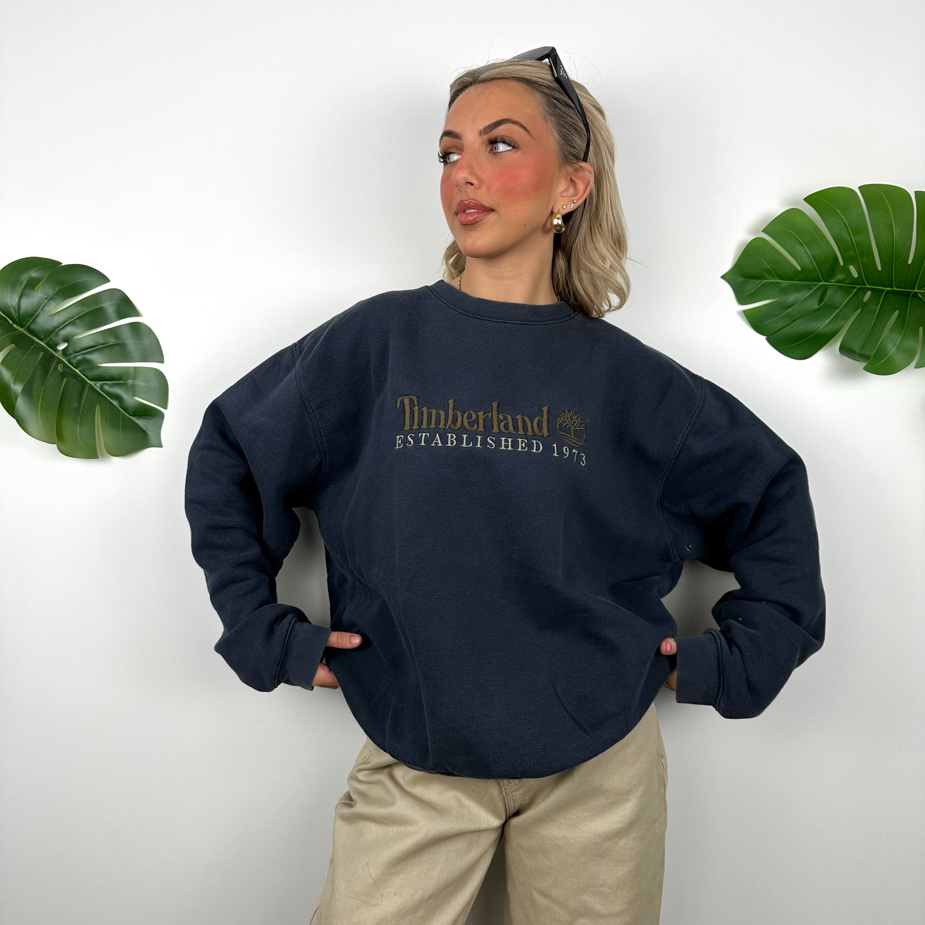 Timberland Navy Embroidered Spell Out Sweatshirt (L)