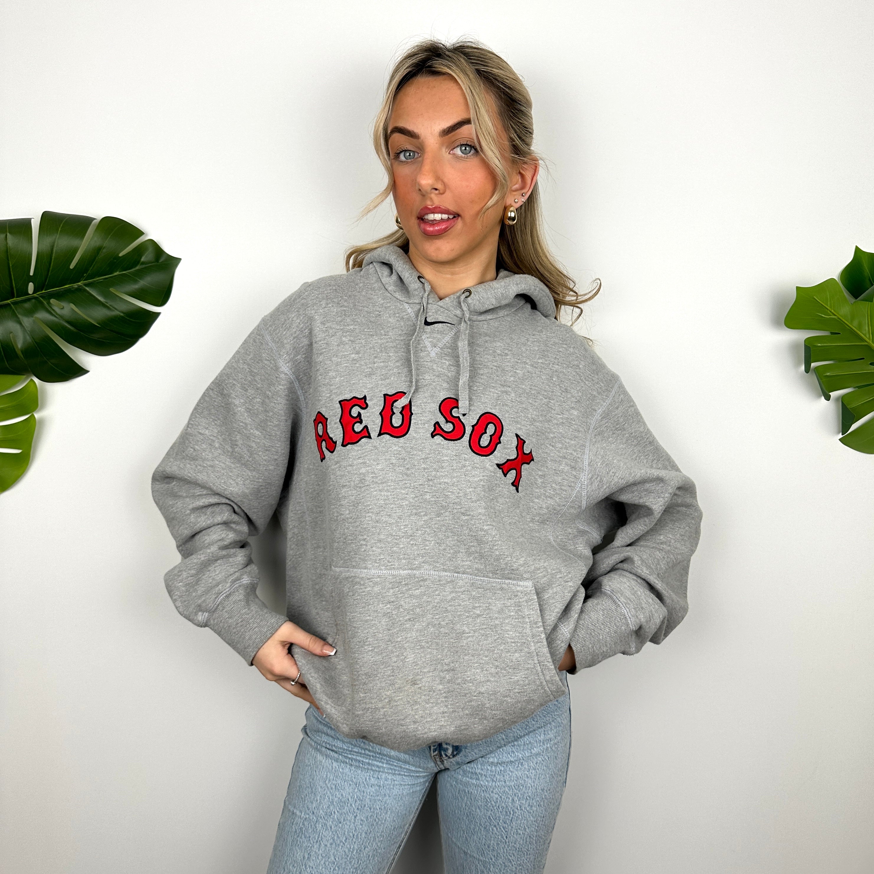 Nike X Boston Red Sox Grey Embroidered Spell Out Hoodie (M)