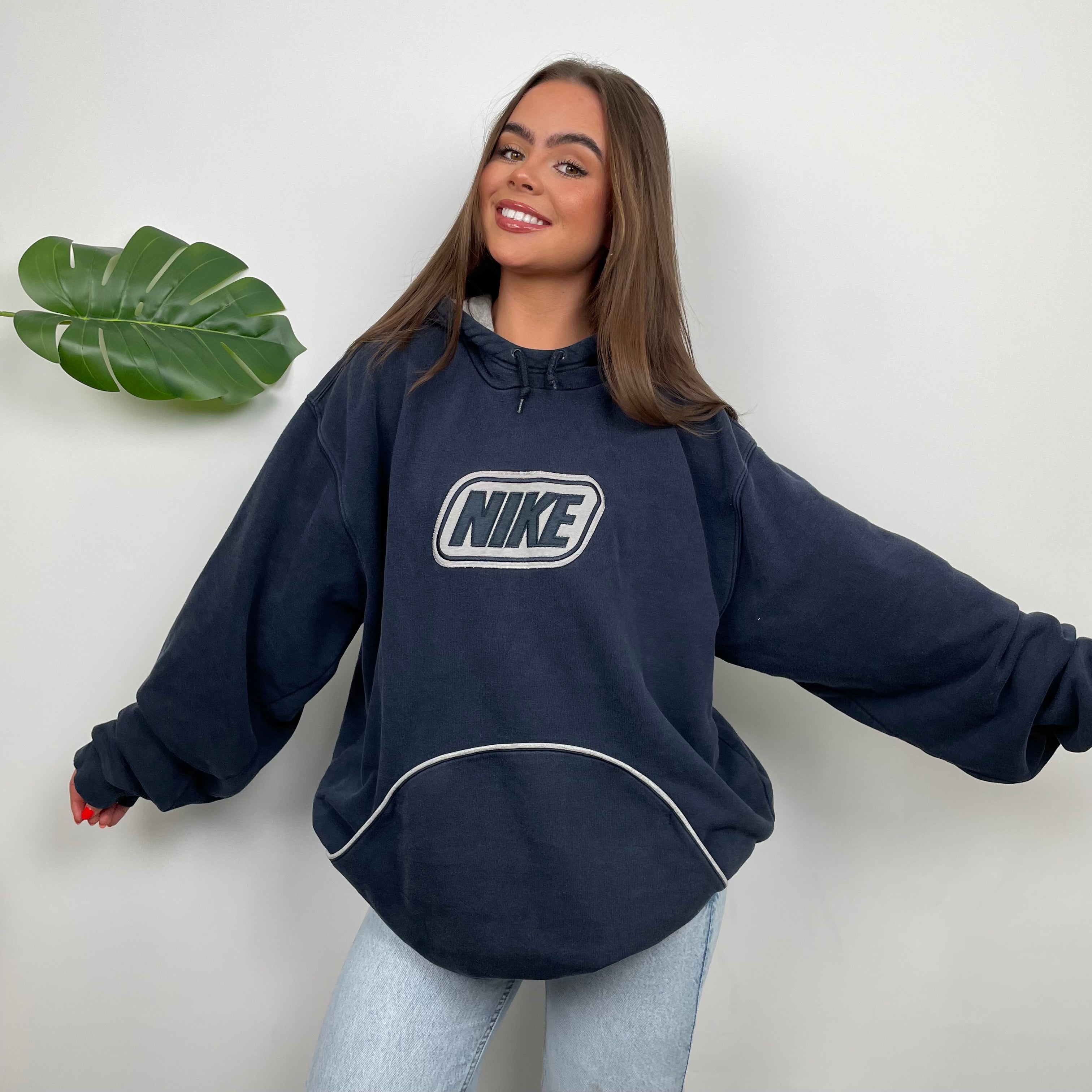 Nike Navy Embroidered Spell Out Hoodie (XL)