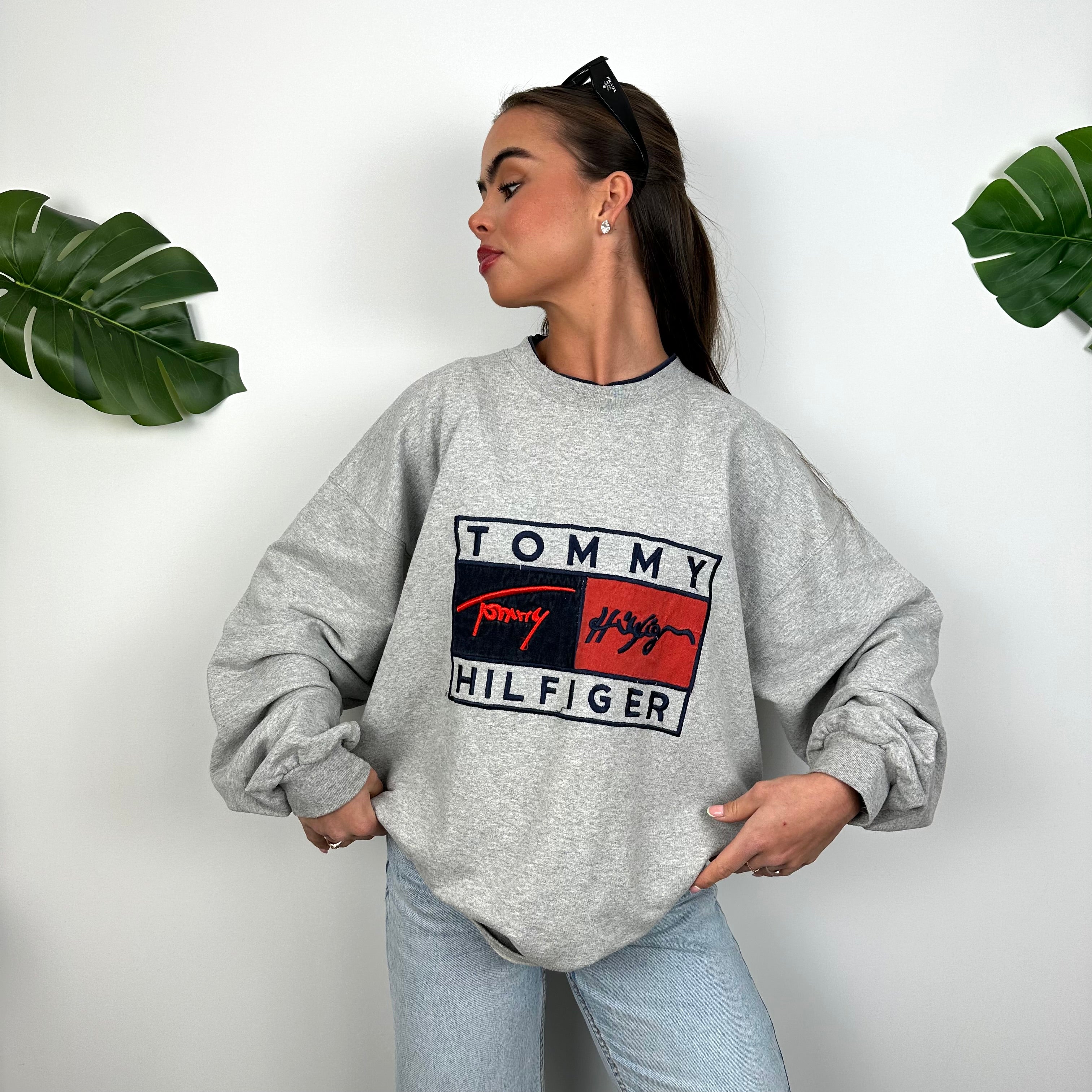 Tommy Hilfiger Grey Embroidered Spell Out Sweatshirt (L)