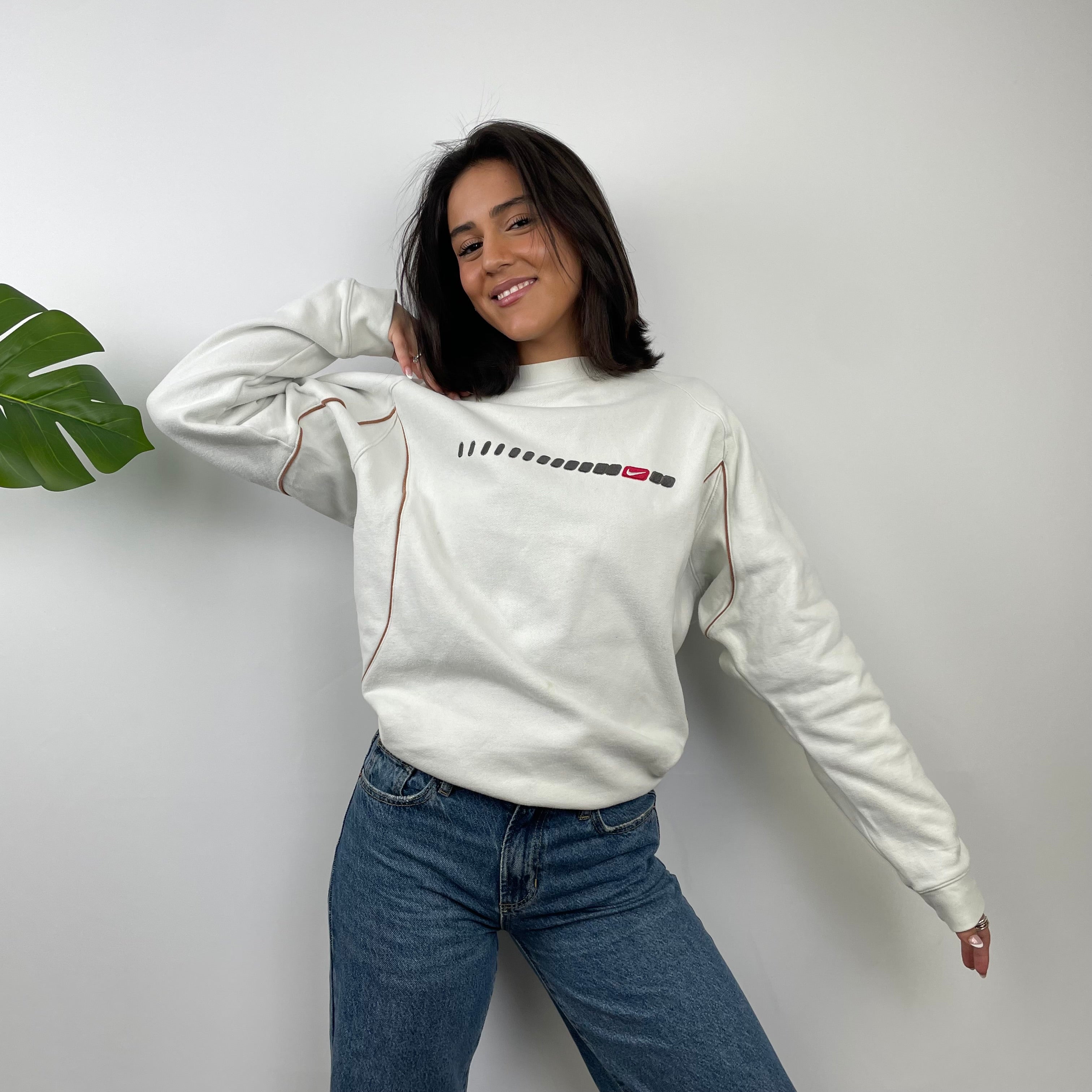 Nike White Embroidered Swoosh Sweatshirt (M)