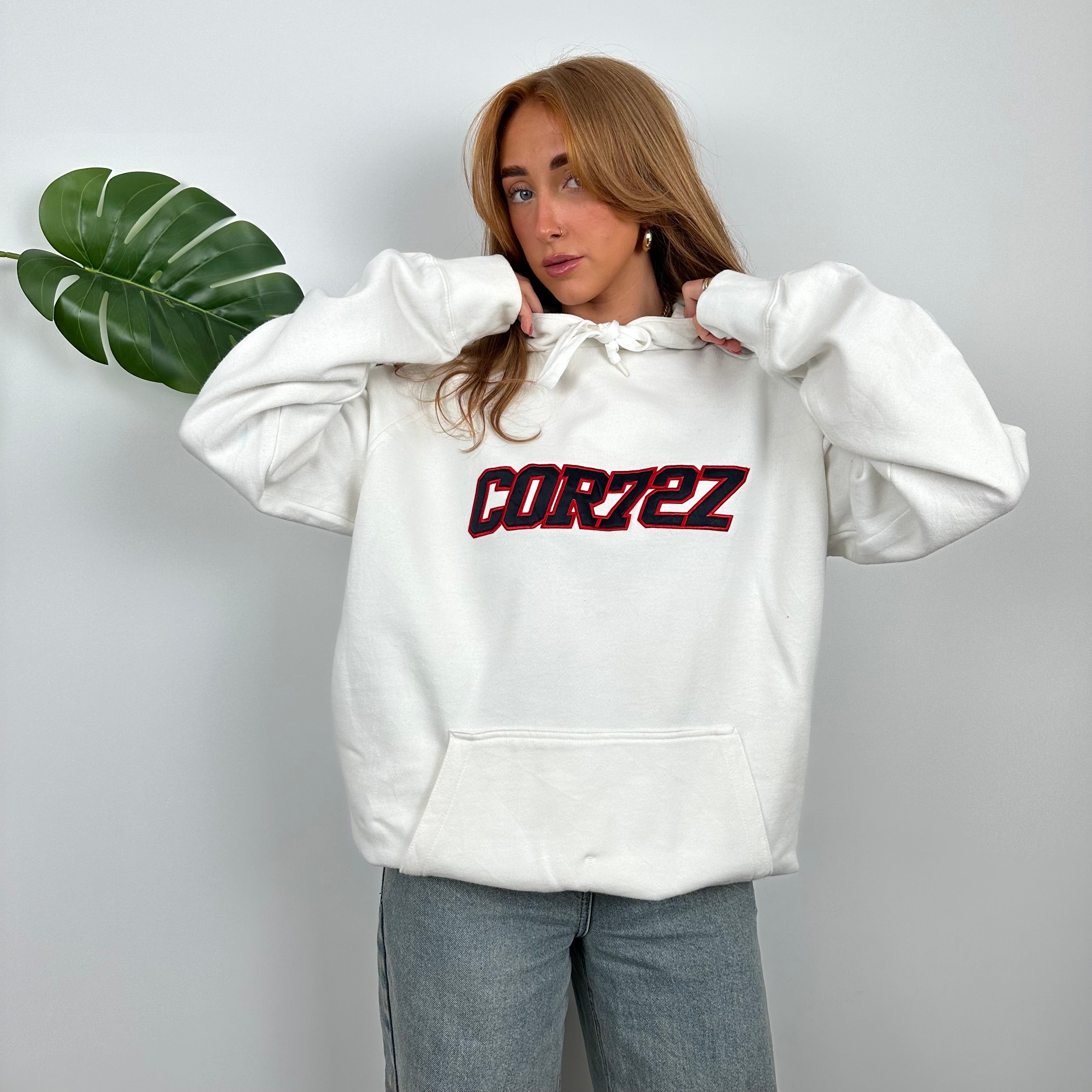 Nike Cortez White Embroidered Spell Out Hoodie (L)