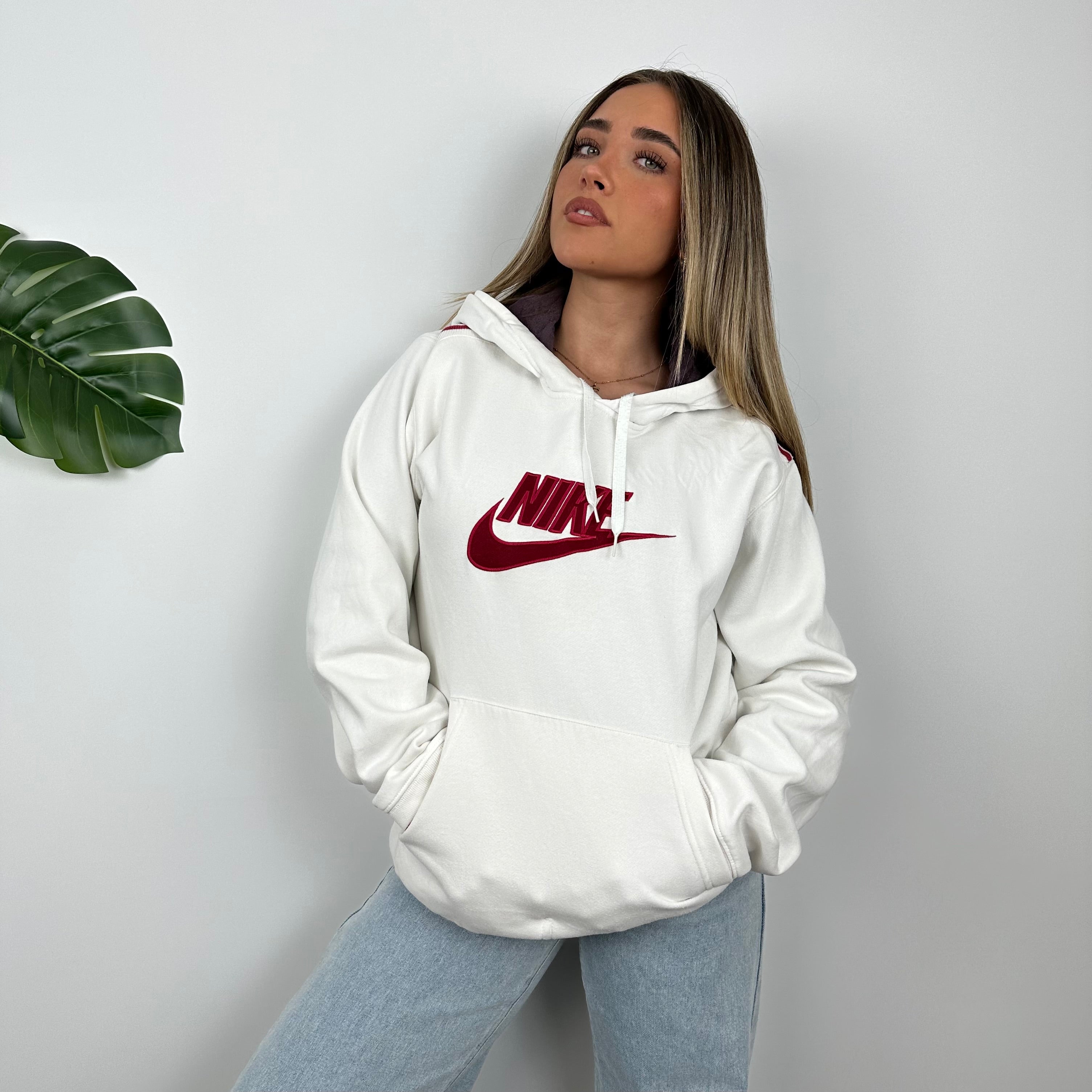 Nike White Embroidered Spell Out Hoodie (M)