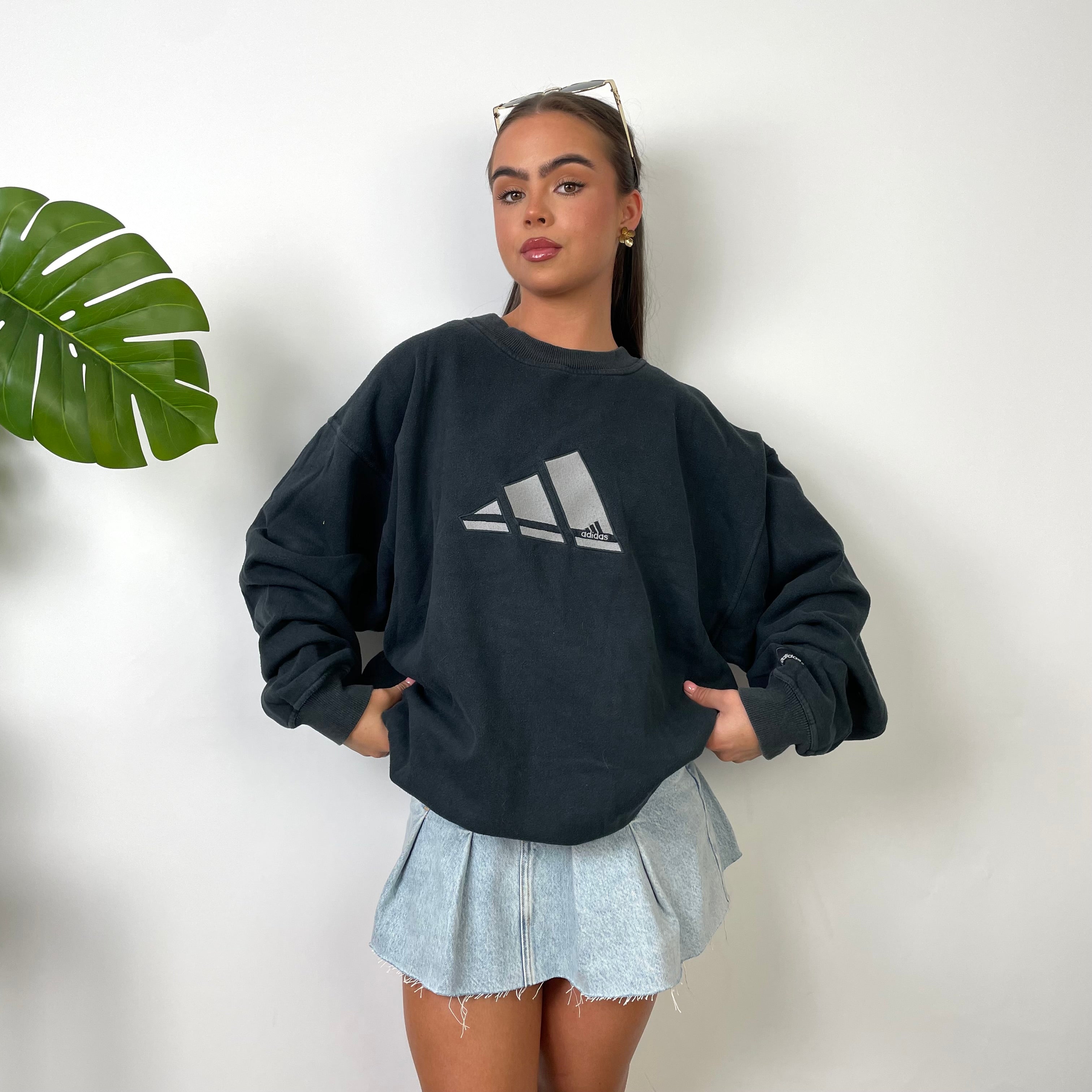 Adidas Black Embroidered Spell Out Sweatshirt (L)