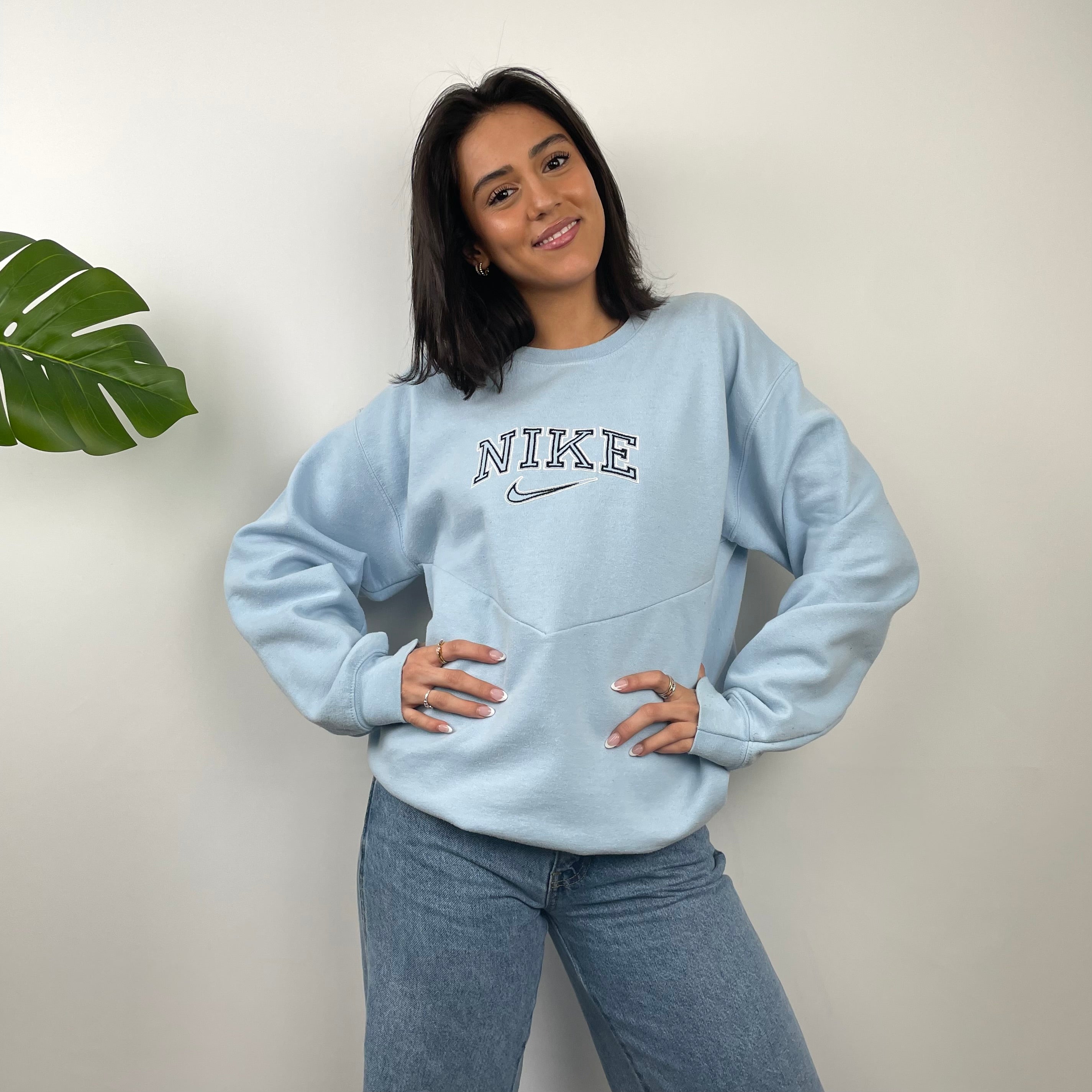 Nike Baby Blue Embroidered Spell Out Sweatshirt (L)