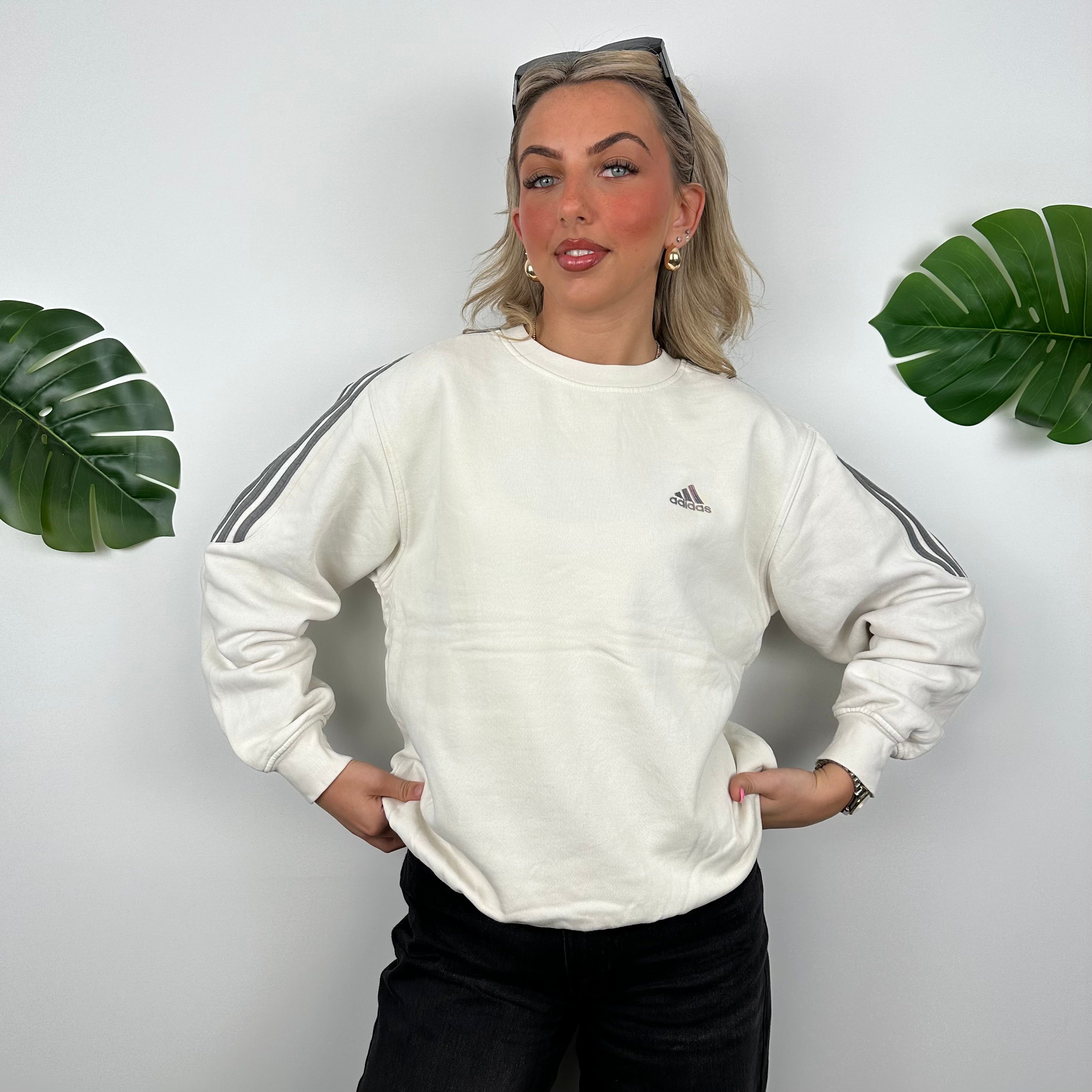 Adidas White Embroidered Spell Out Sweatshirt (M)