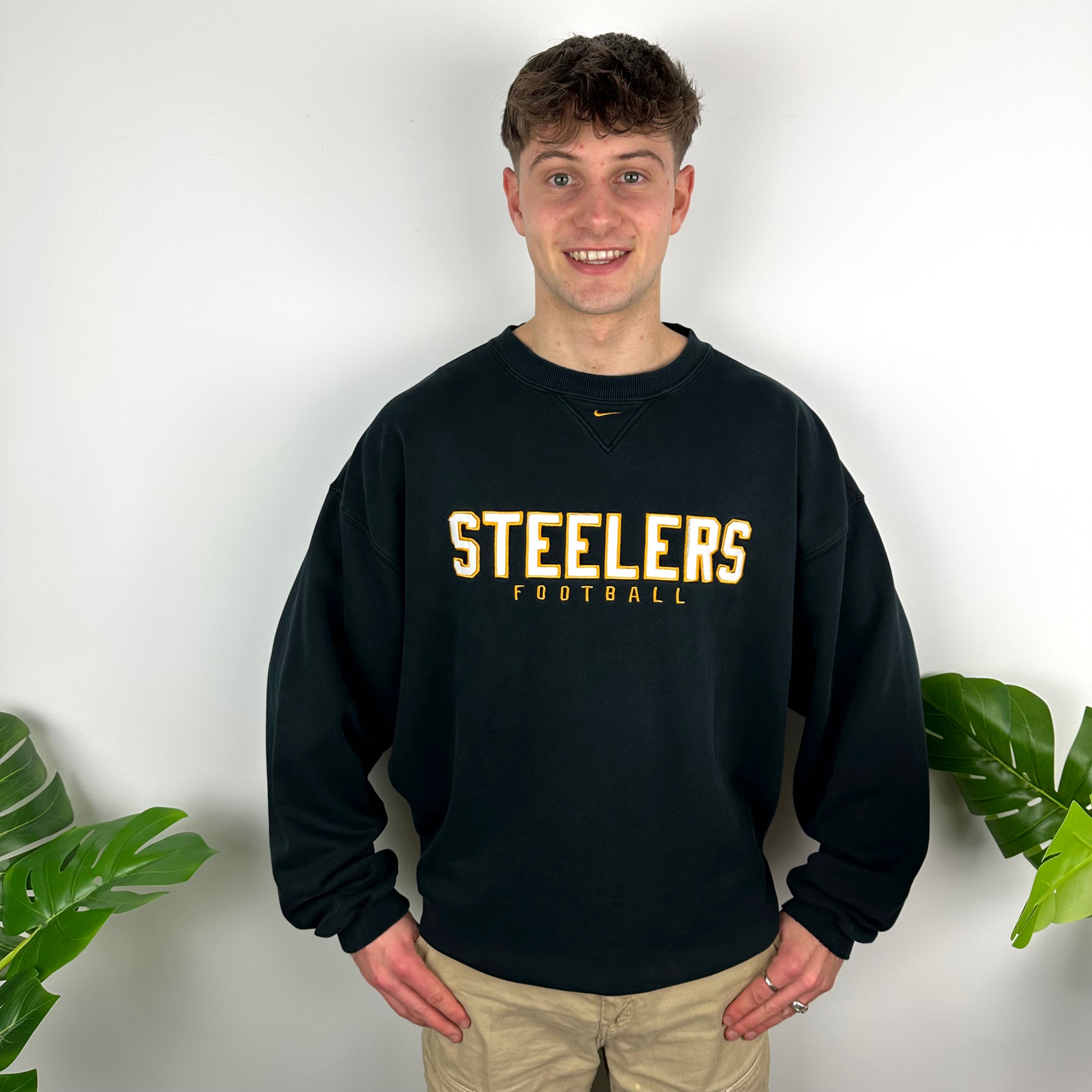 Nike X Pittsburgh Steelers Black Embroidered Spell Out Sweatshirt (XL)