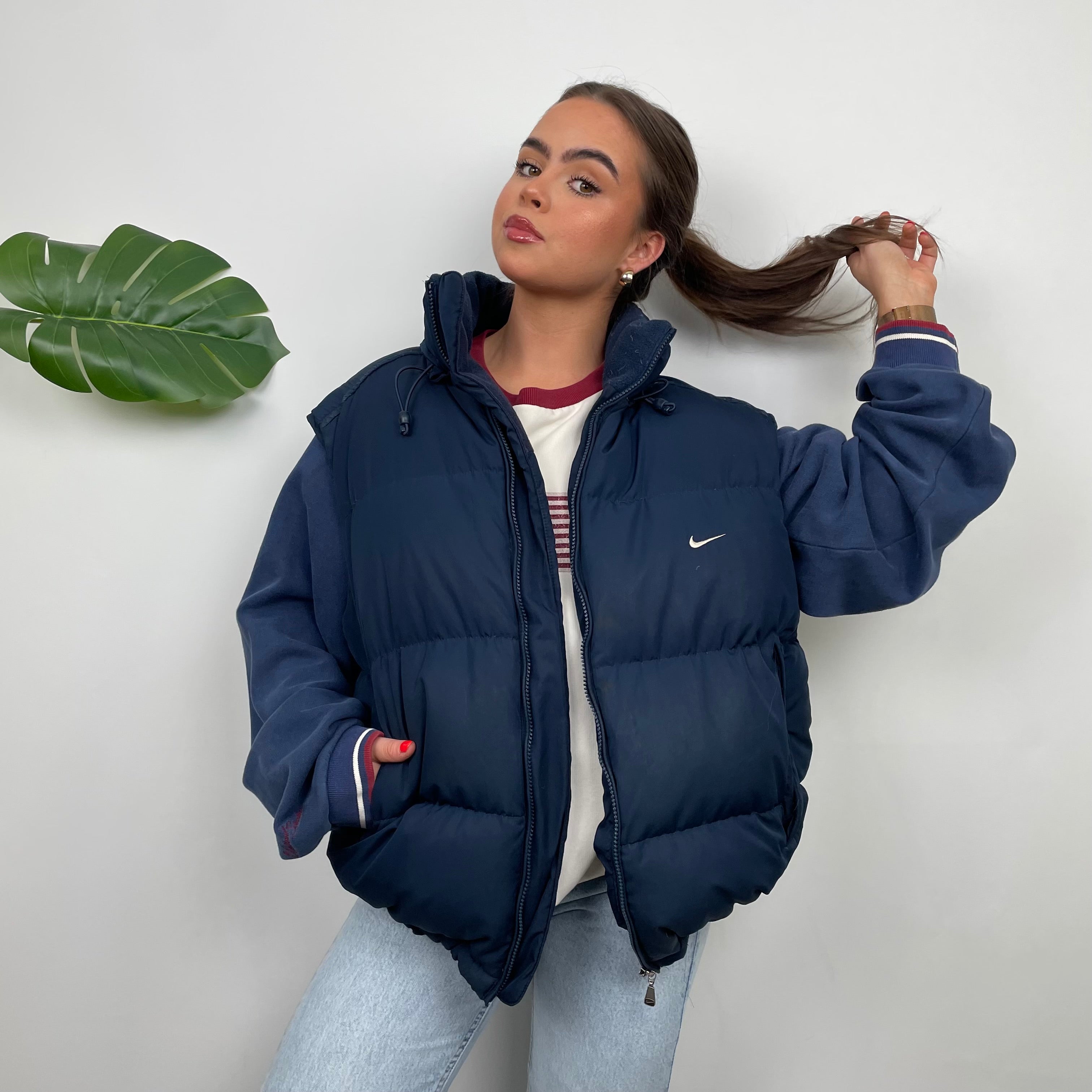 Nike Navy Embroidered Swoosh Puffer Gilet (XL)