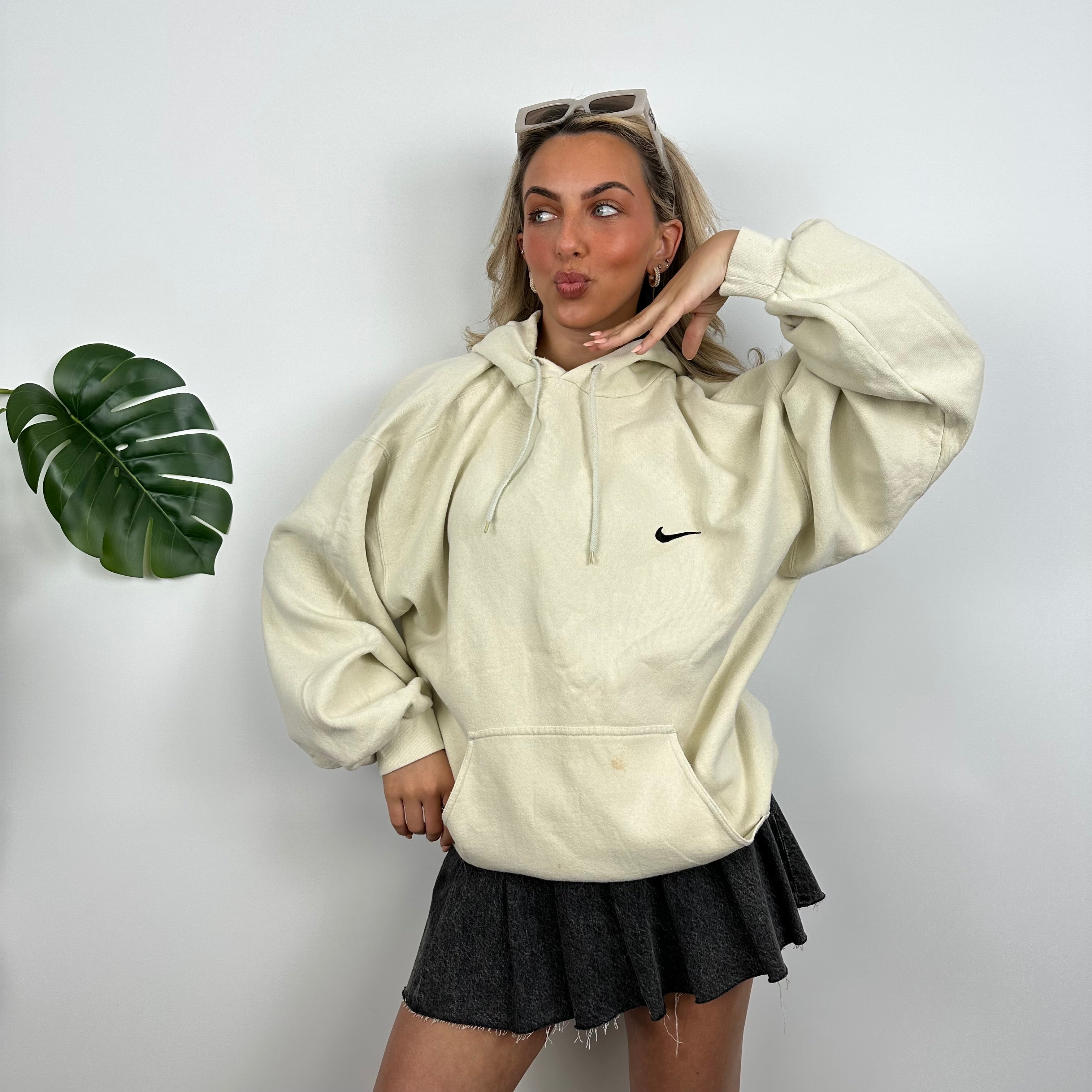 Nike RARE Cream Embroidered Swoosh Hoodie (XL)