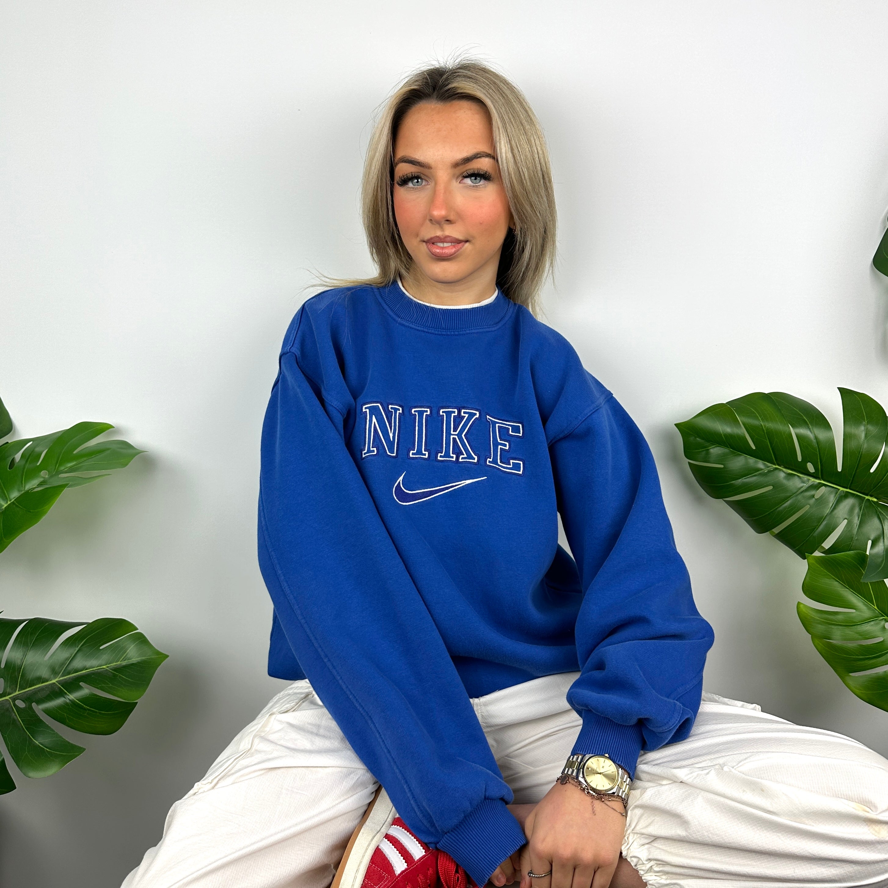 Nike Blue Embroidered Spell Out Sweatshirt (M)