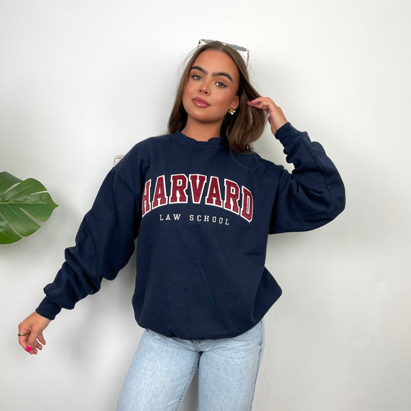 Champion x Harvard Law School RARE Navy Embroidered Spell Out Sweatshirt (S)