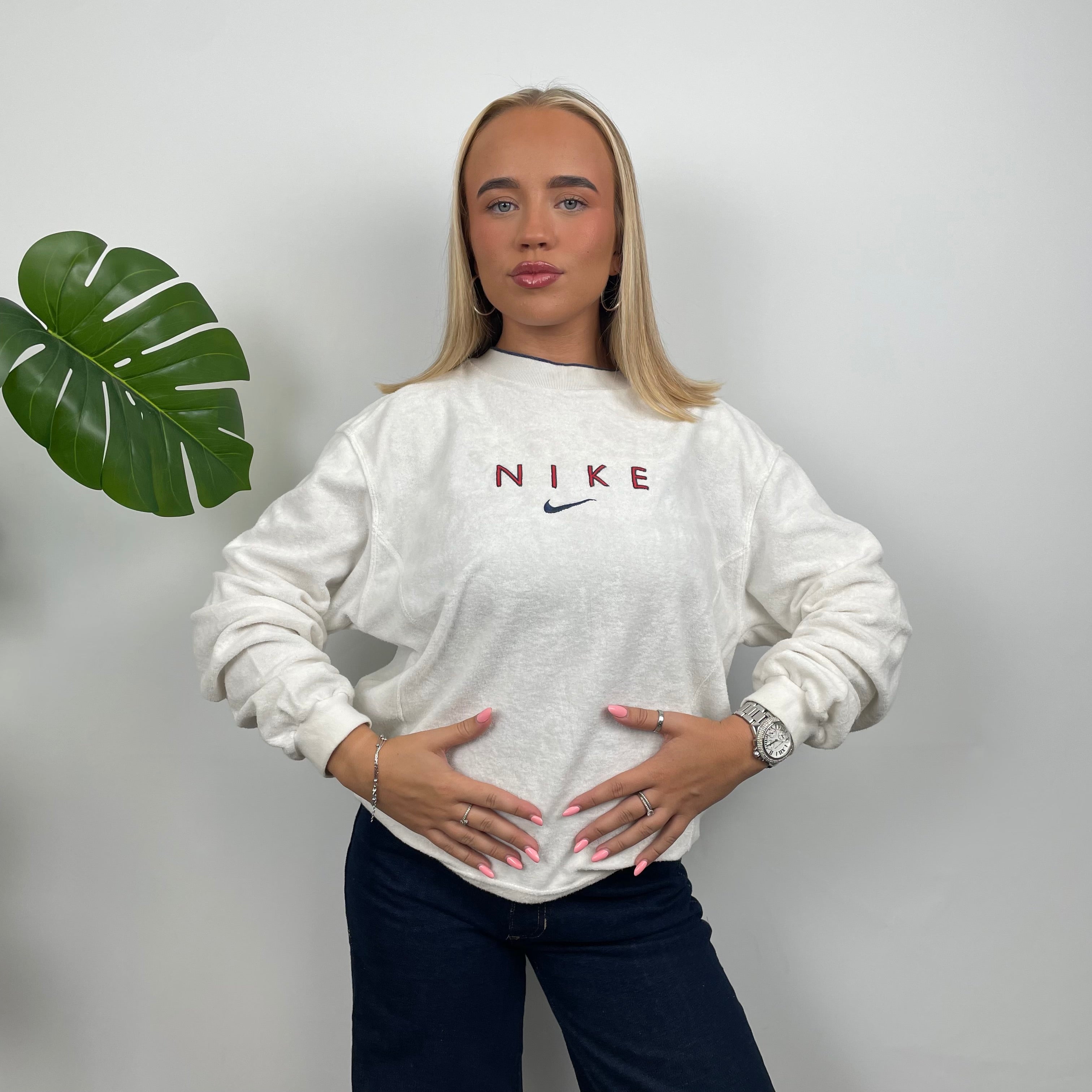 Nike RARE White Embroidered Spell Out Sweatshirt (M)