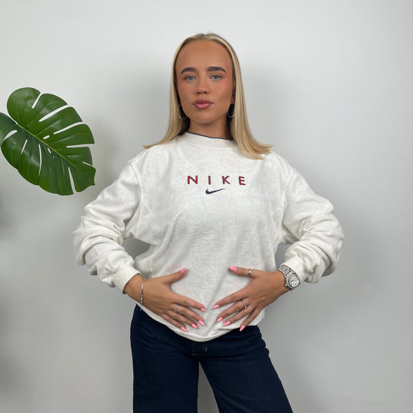 Nike RARE White Embroidered Spell Out Sweatshirt (M)