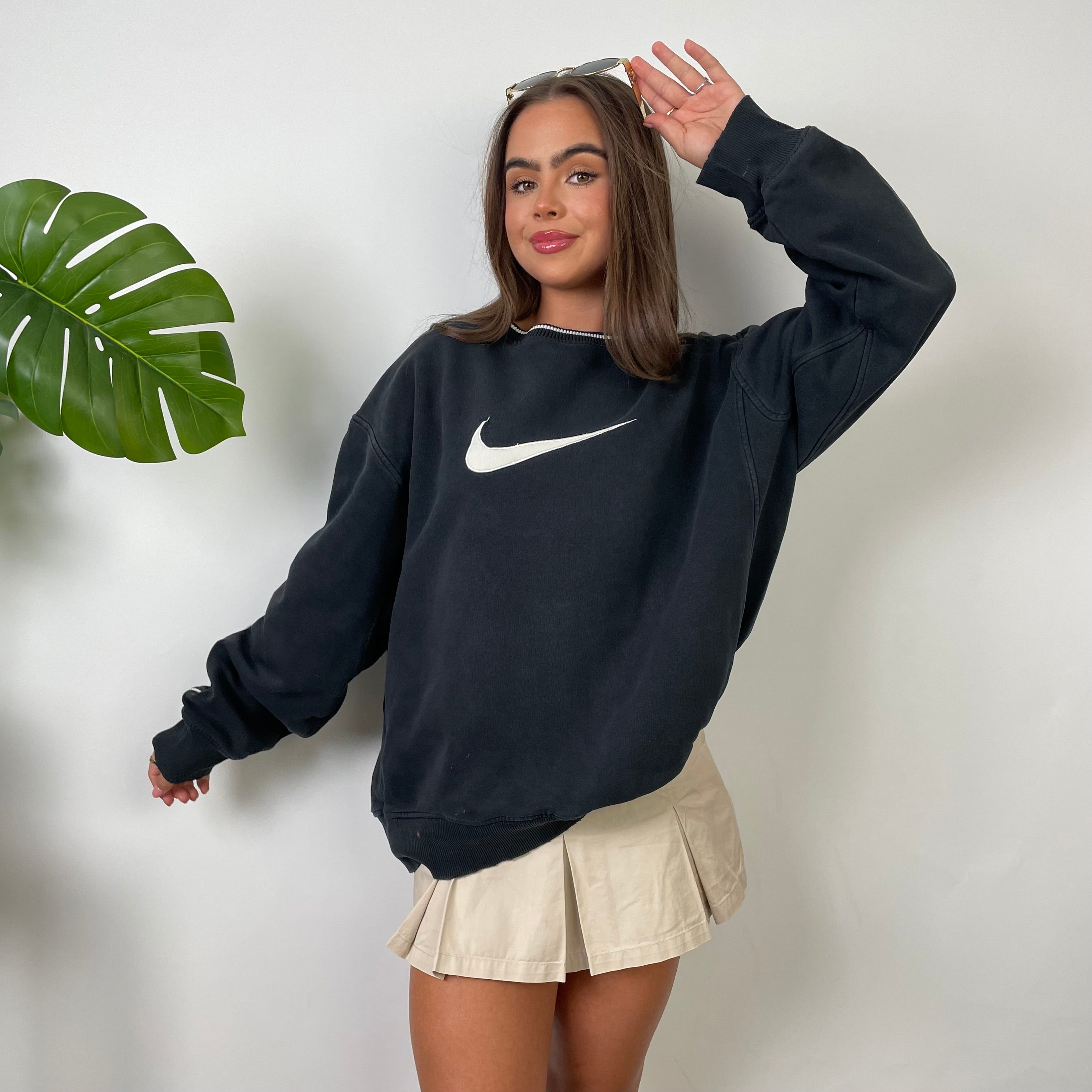 Nike Black Embroidered Swoosh Sweatshirt (L)