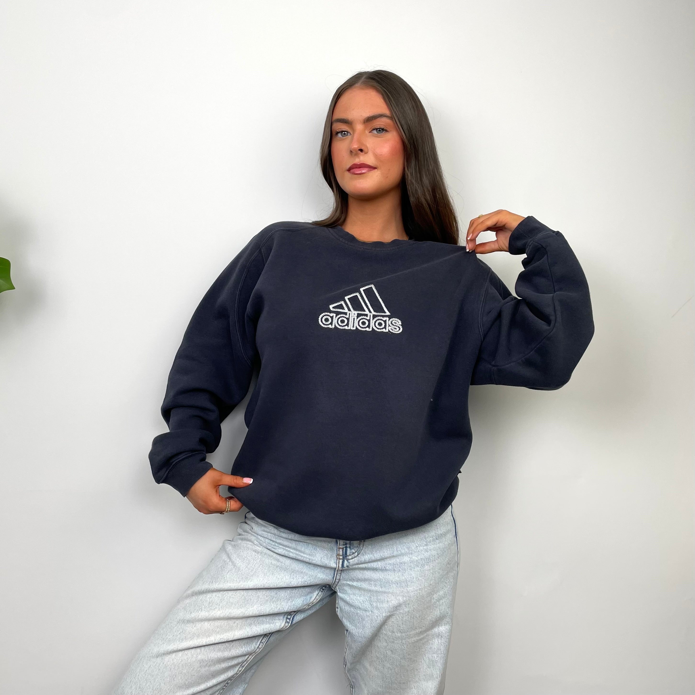 Adidas Navy Embroidered Spell Out Sweatshirt (L)