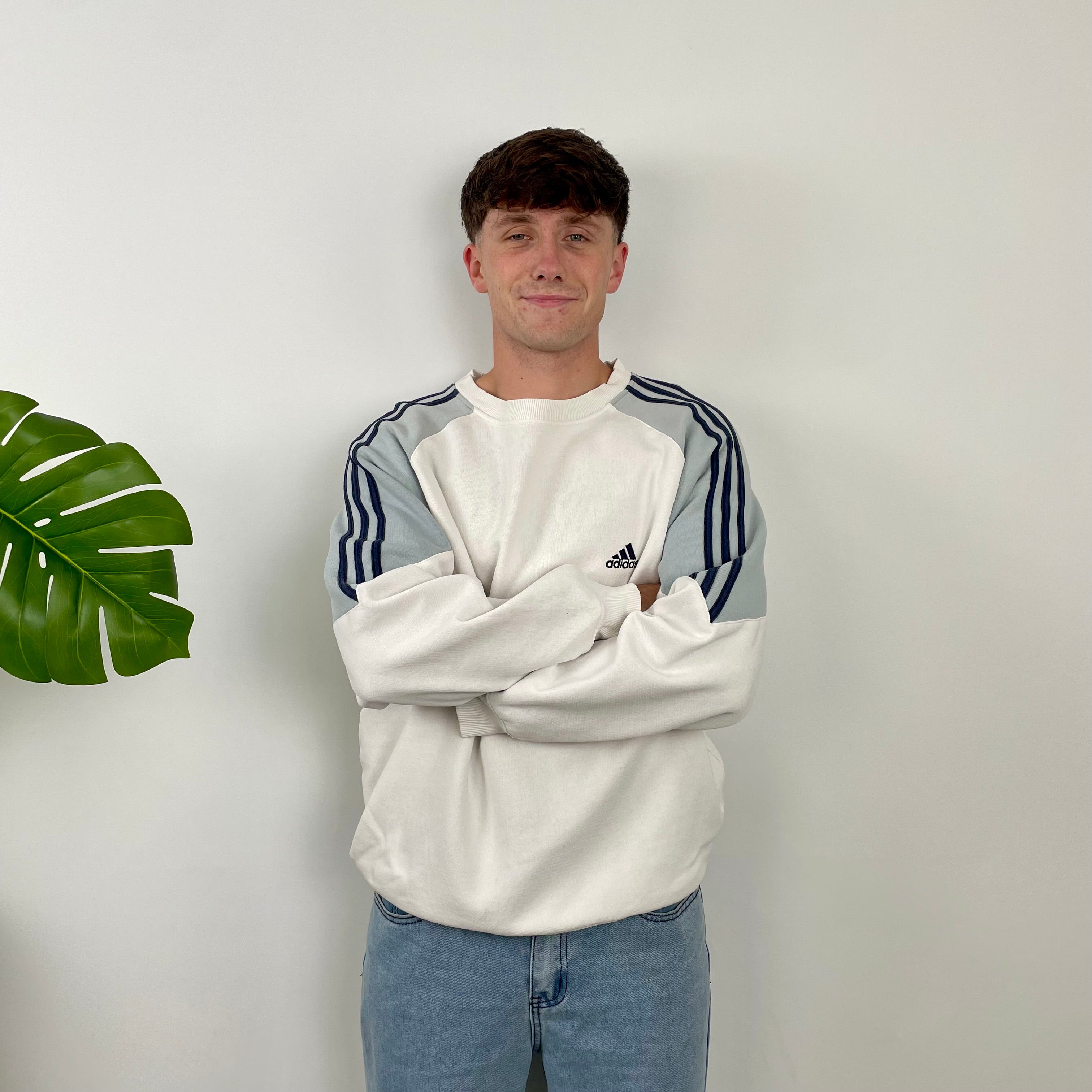 Adidas White Embroidered Spell Out Sweatshirt (L)