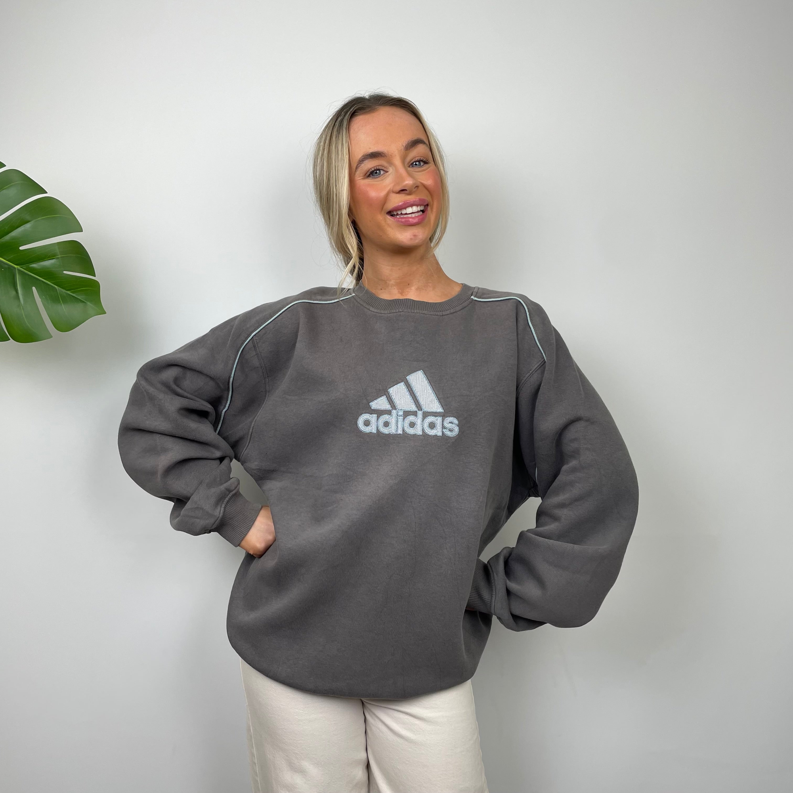 Adidas Grey Embroidered Spell Out Sweatshirt (L)