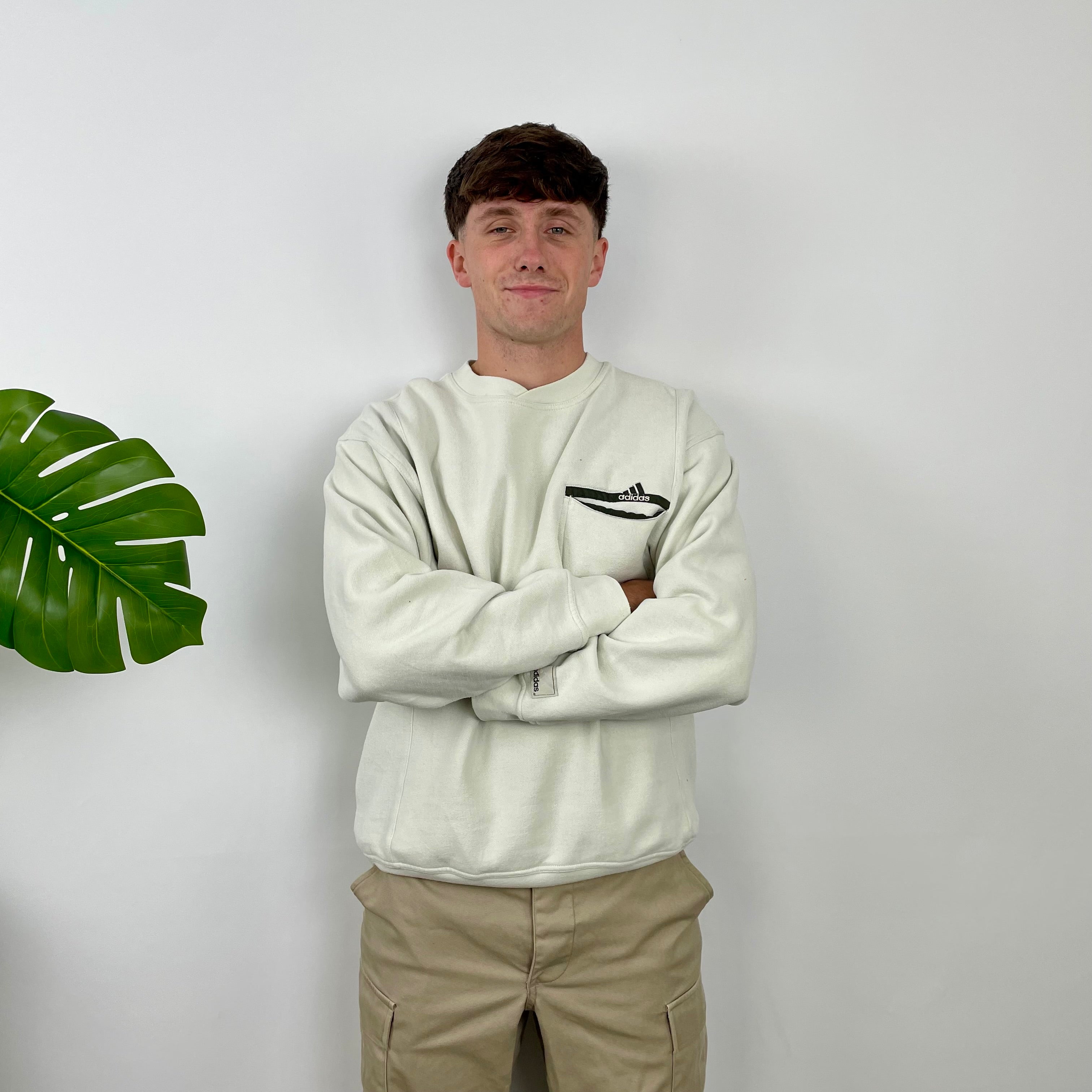 Adidas Cream Embroidered Spell Out Sweatshirt (M)