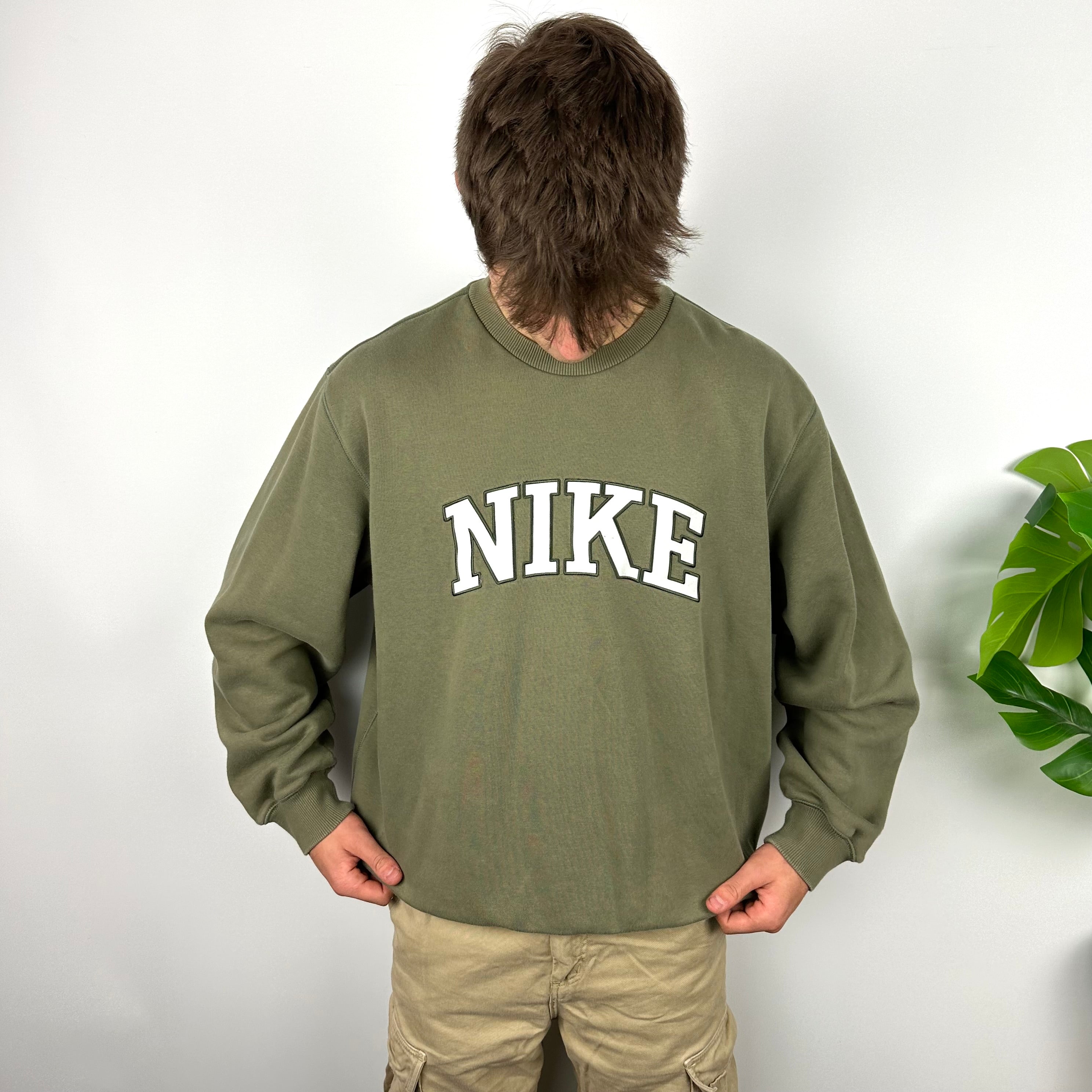 Nike Khaki Green Embroidered Spell Out Sweatshirt (XL)