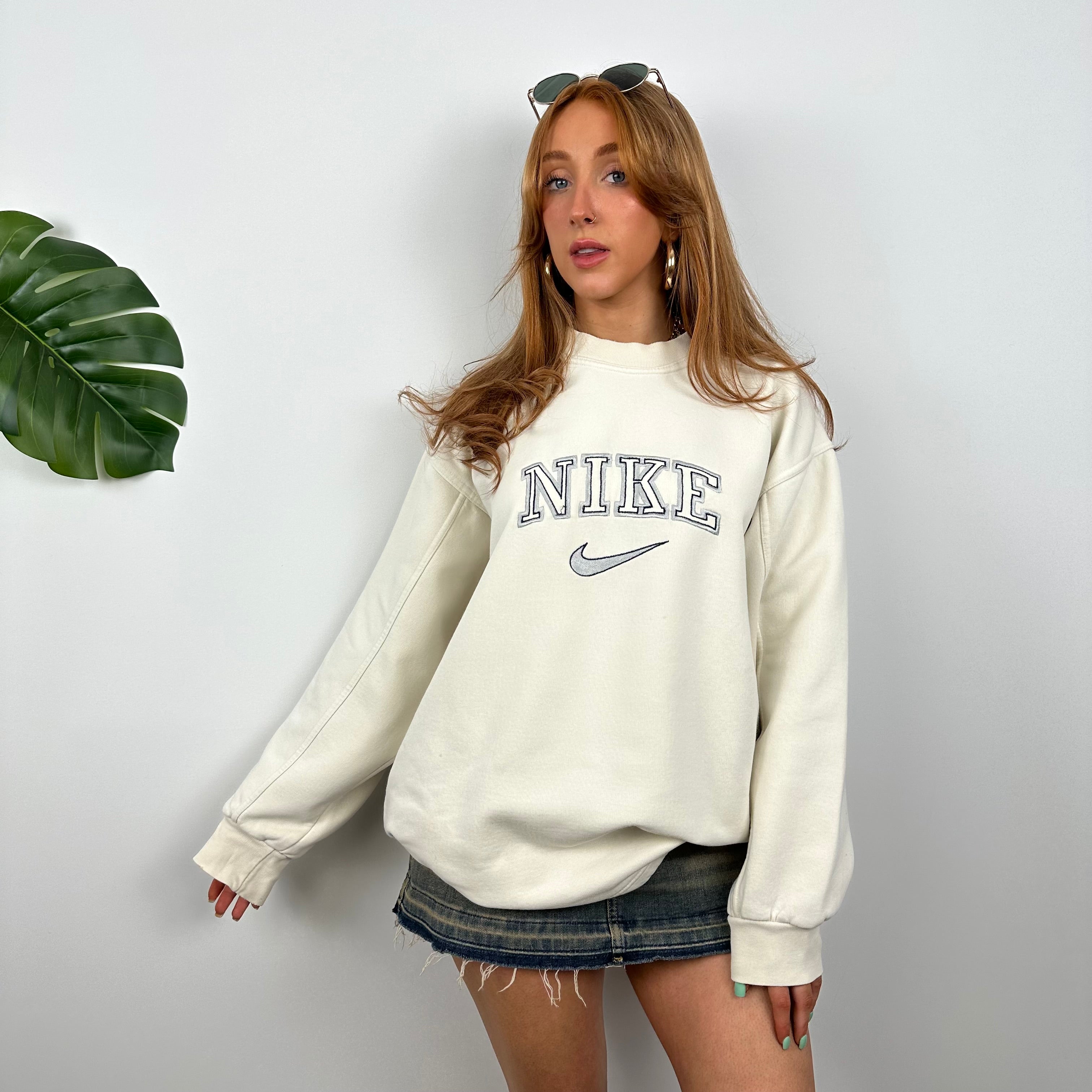 Nike Cream Embroidered Spell Out Sweatshirt (L)