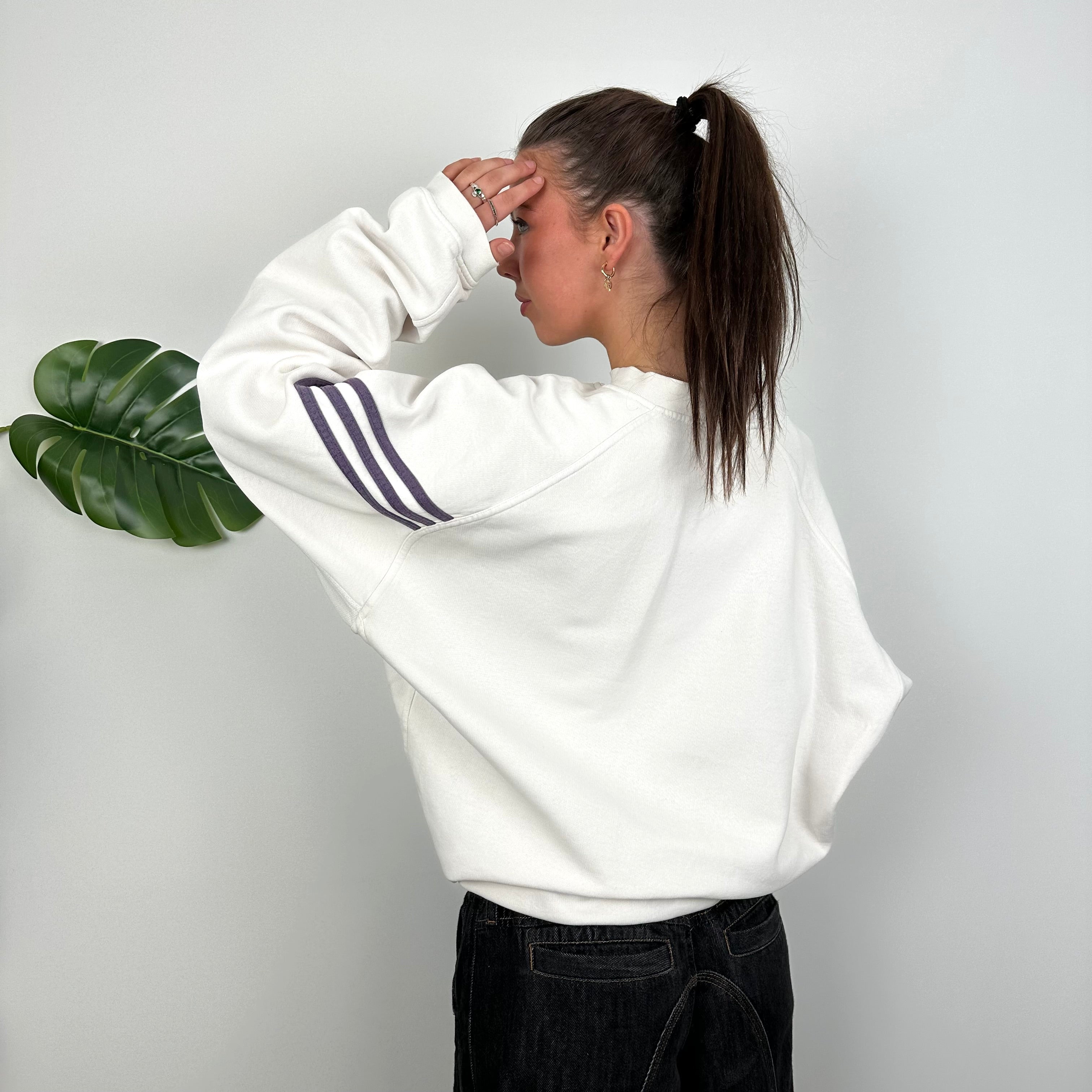 Adidas White Embroidered Spell Out Sweatshirt (L)