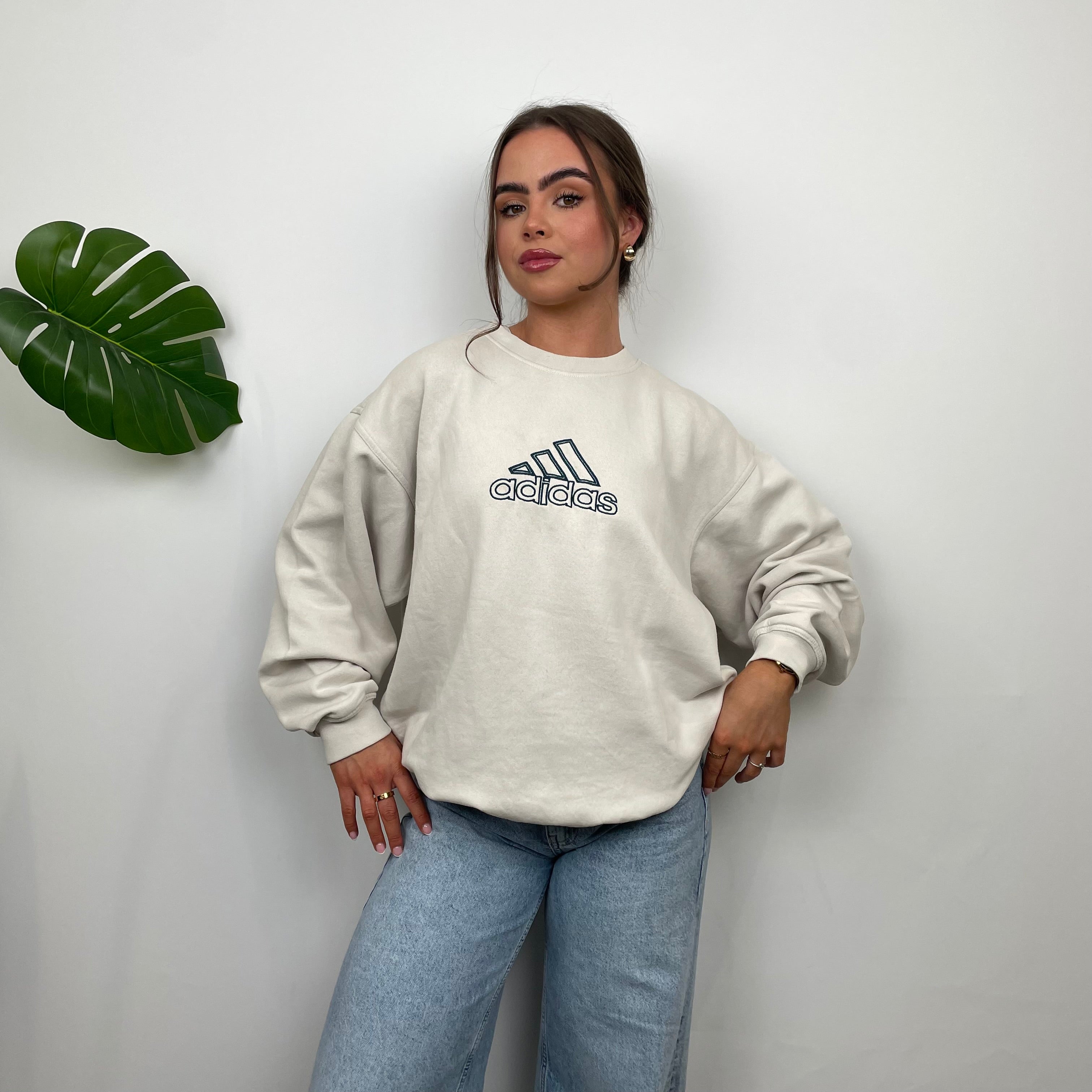 Adidas RARE Cream Embroidered Spell Out Sweatshirt (M)