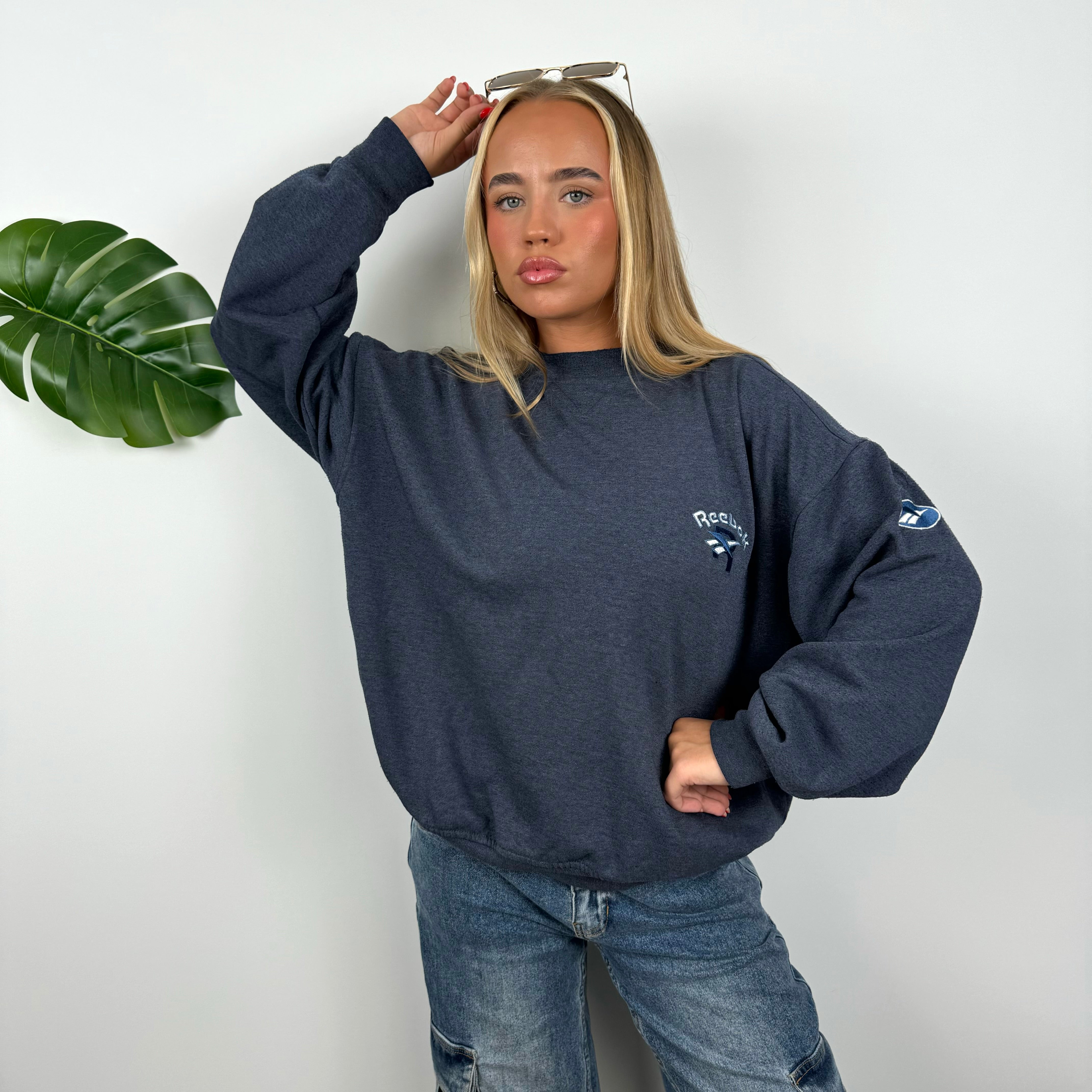 Reebok Navy Embroidered Spell Out Sweatshirt (M)