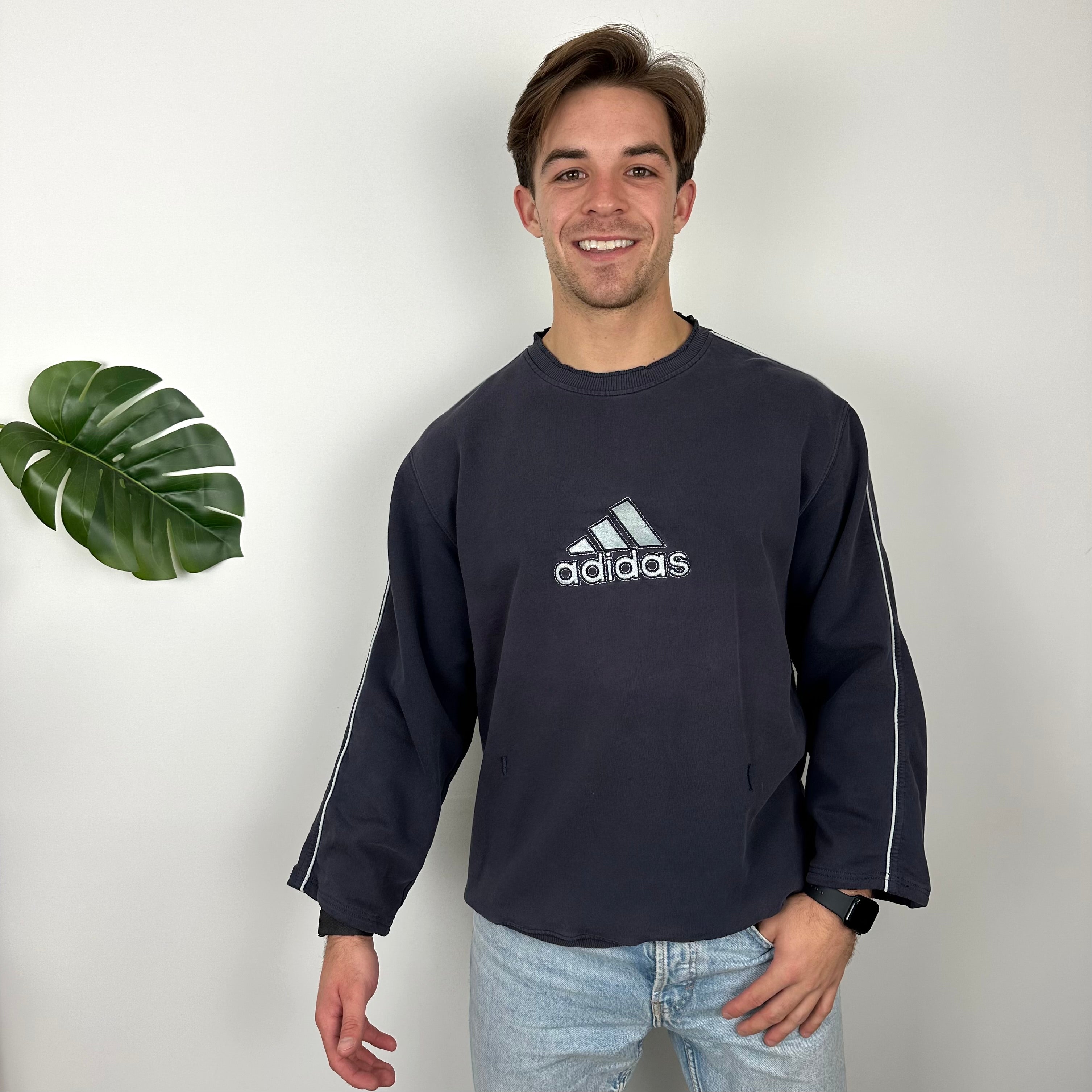 Adidas Navy Embroidered Spell Out Sweatshirt (L)