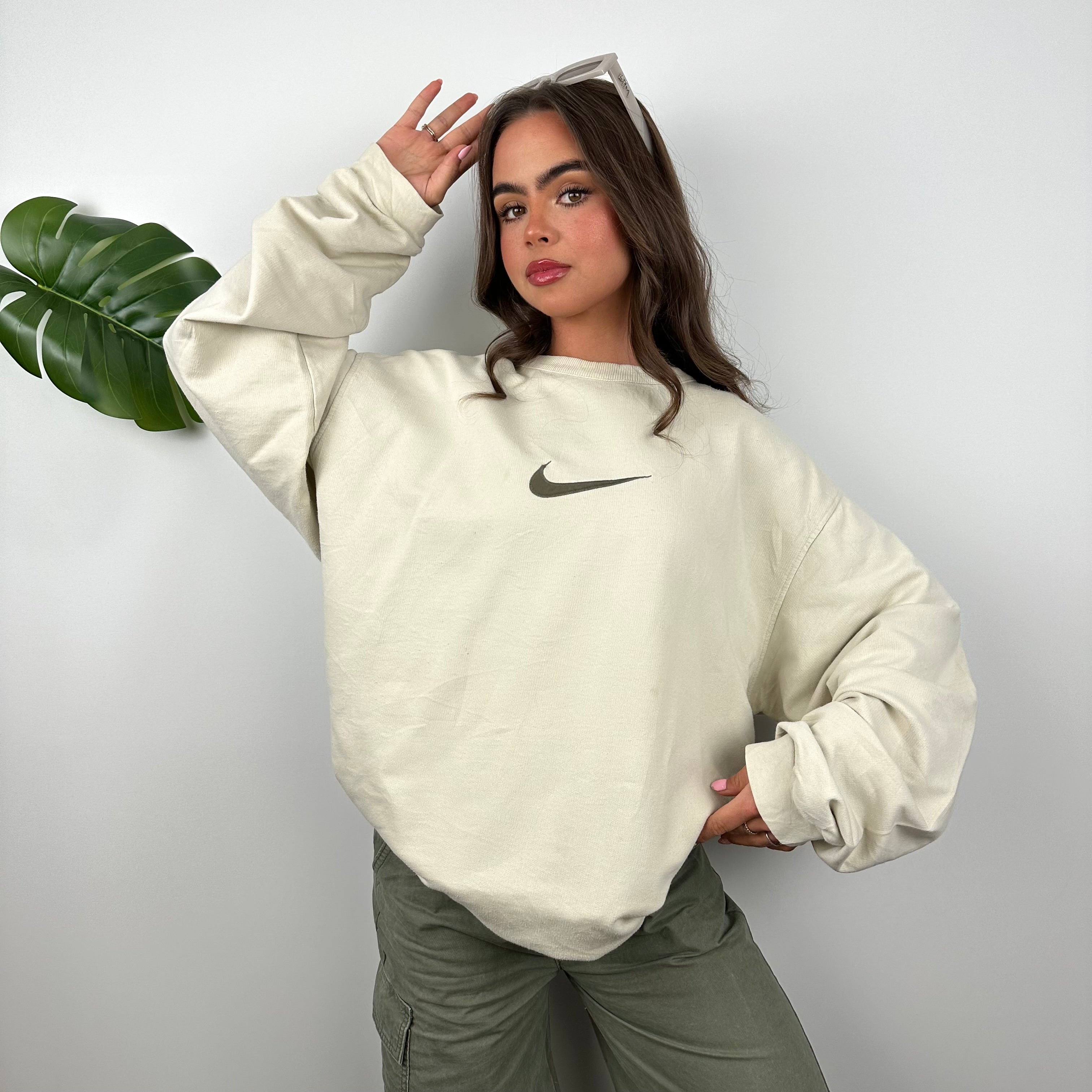 Nike Cream Embroidered Swoosh Sweatshirt (XL)