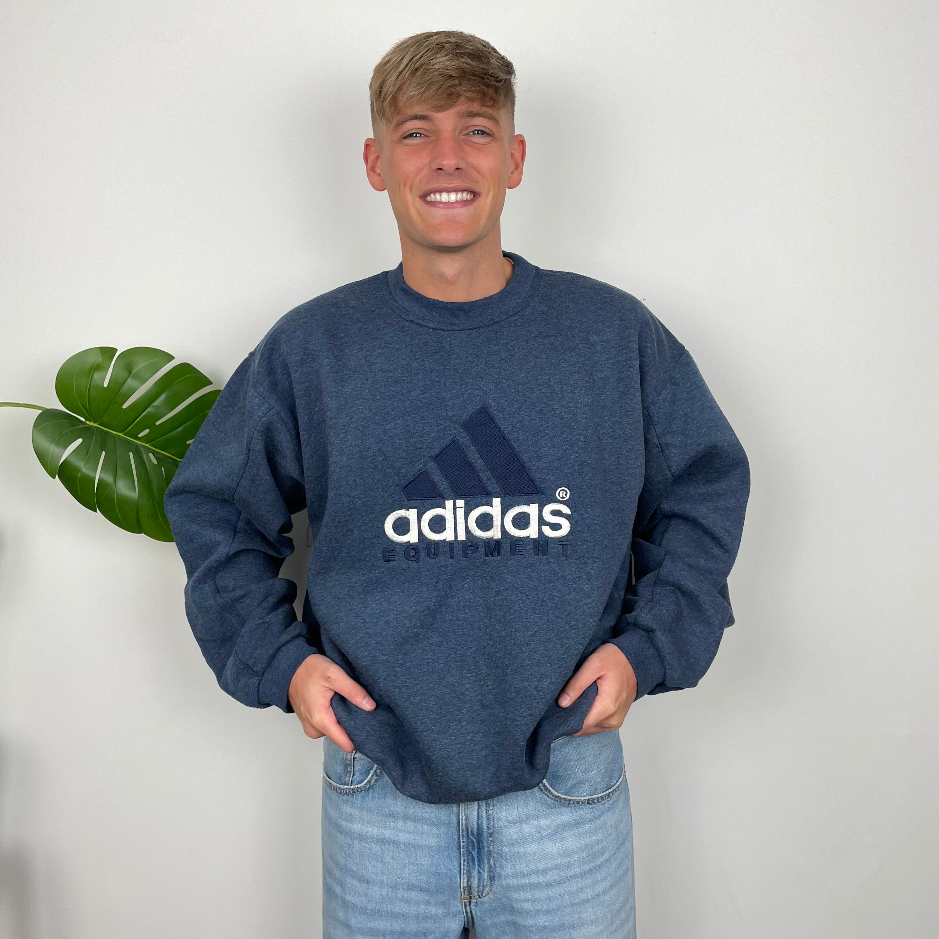 Adidas Equipment RARE Navy Embroidered Spell Out Sweatshirt (XL)