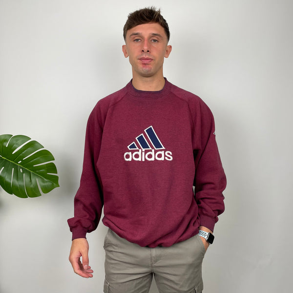 Adidas Maroon Embroidered Spell Out Sweatshirt (L)