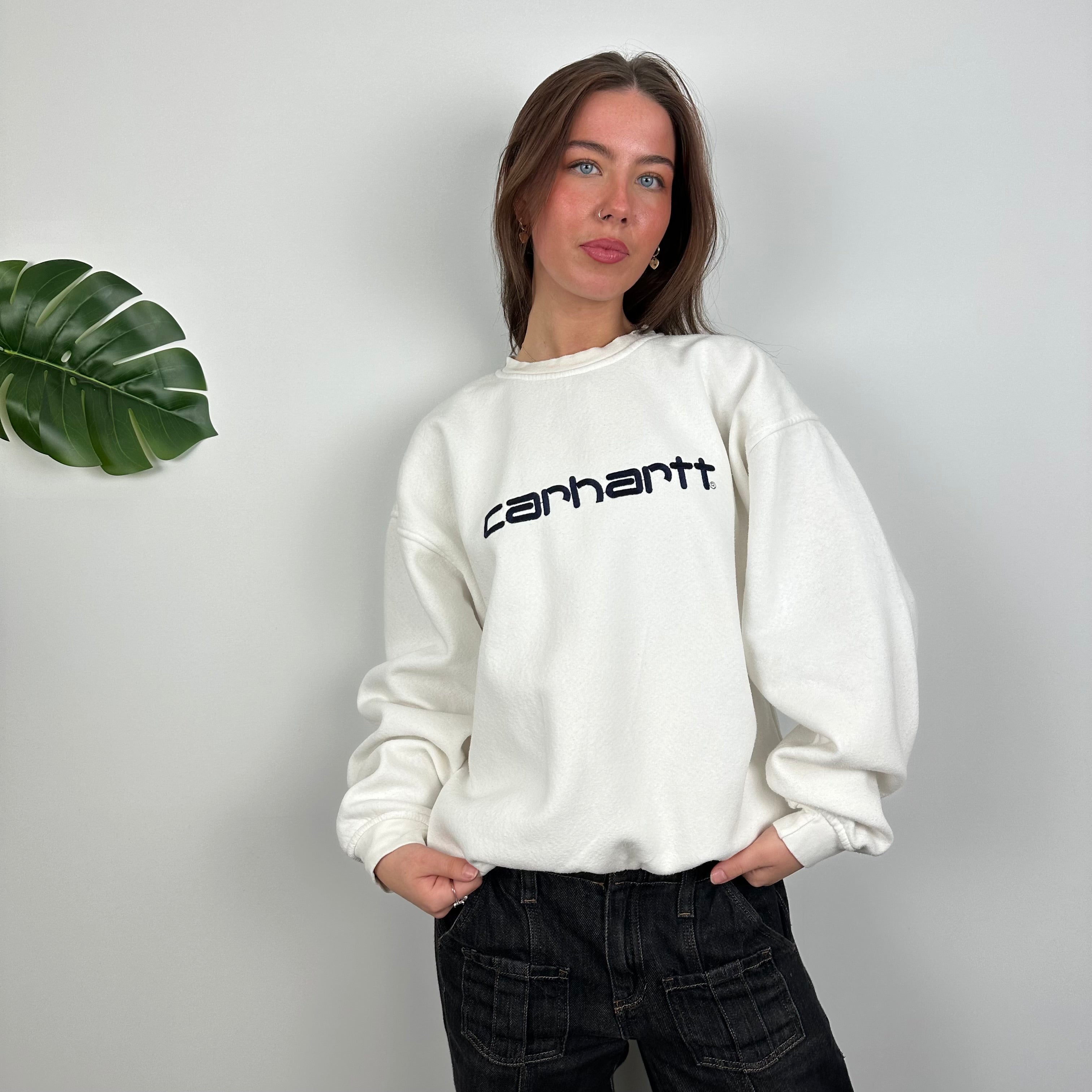 Carhartt White Embroidered Spell Out Sweatshirt (M)